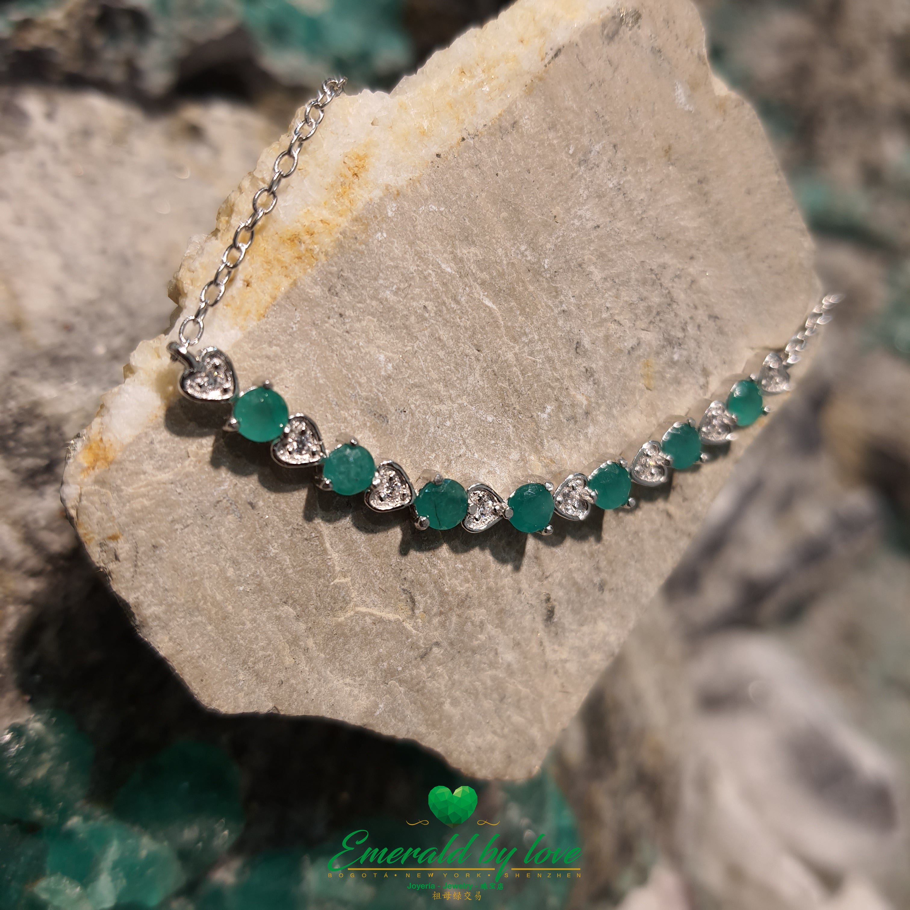 Silver Heart Choker Necklace with Emeralds and Cubic Zirconia