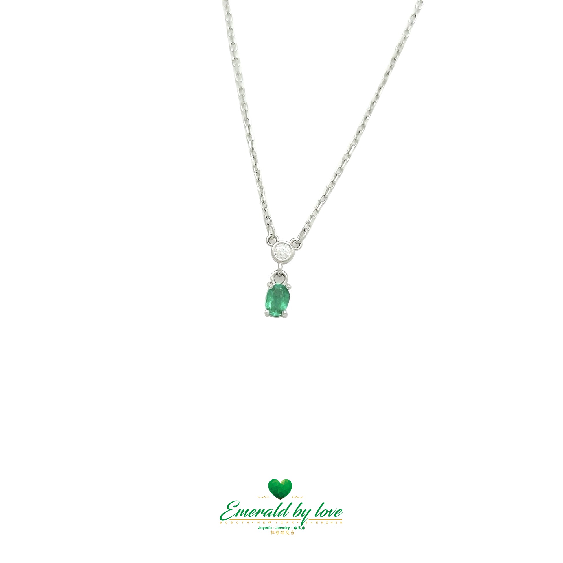 Delicate 925 Sterling Silver Necklace with Oval Pendant and Cubic Zirconia Accent