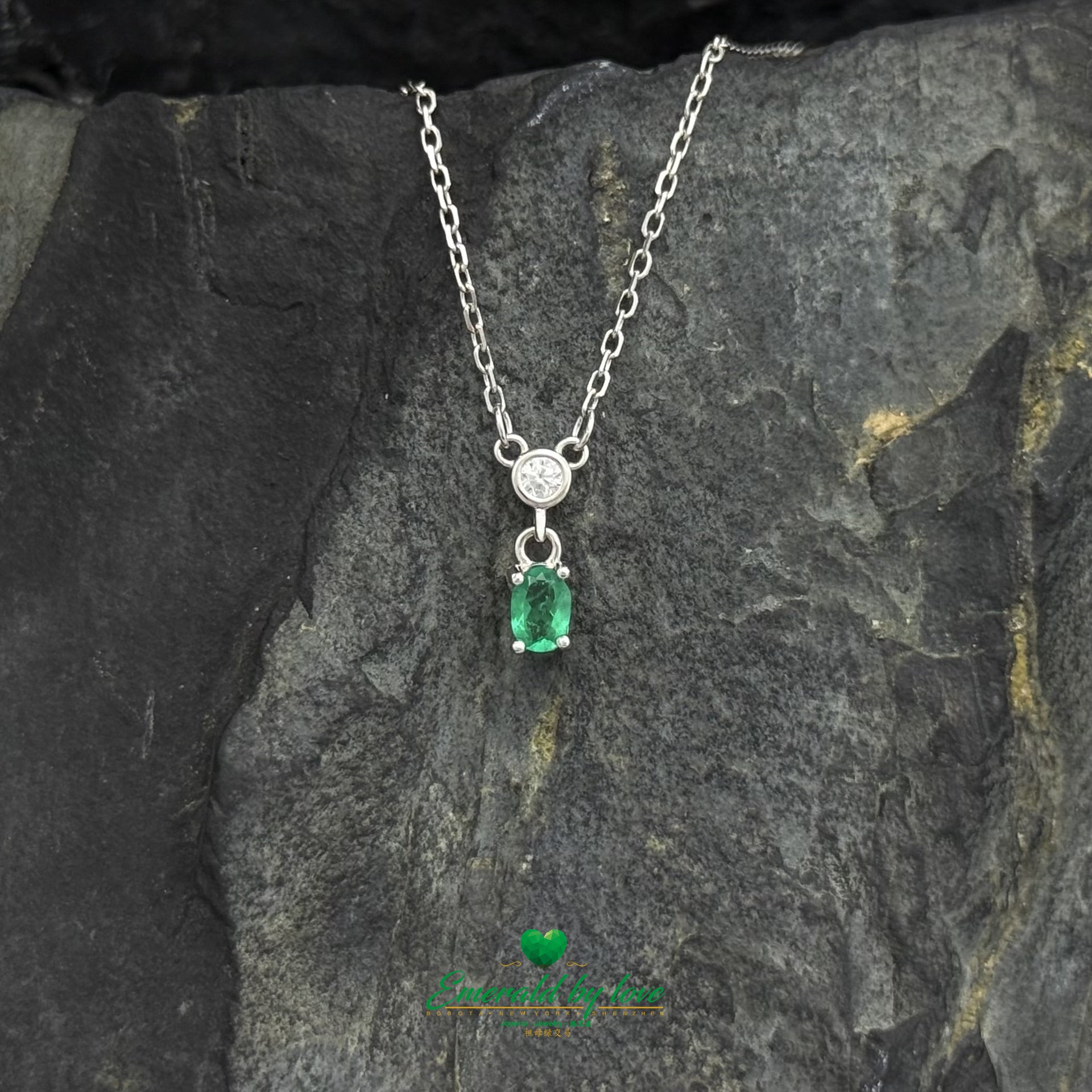 Delicate 925 Sterling Silver Necklace with Oval Pendant and Cubic Zirconia Accent