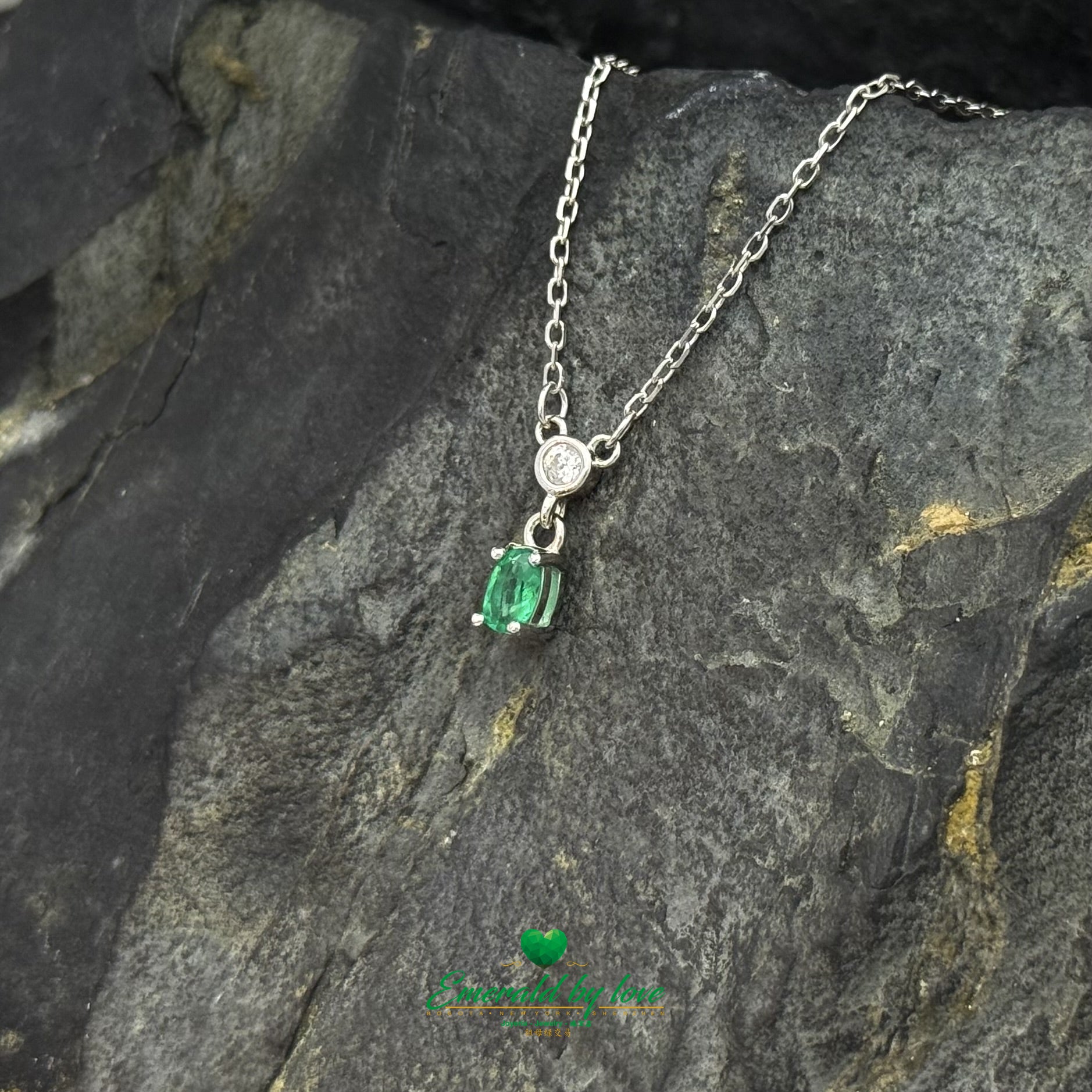 Delicate 925 Sterling Silver Necklace with Oval Pendant and Cubic Zirconia Accent