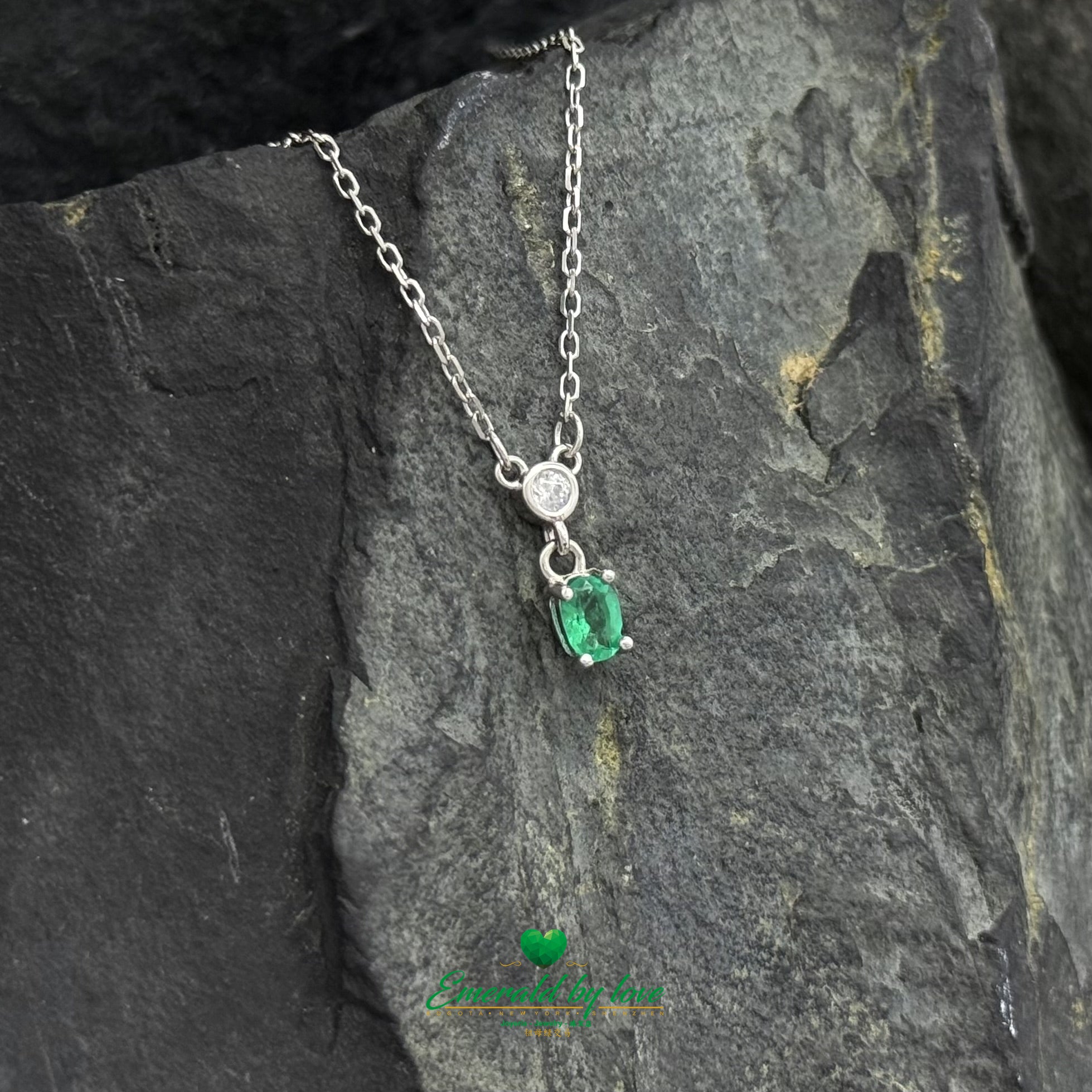 Delicate 925 Sterling Silver Necklace with Oval Pendant and Cubic Zirconia Accent