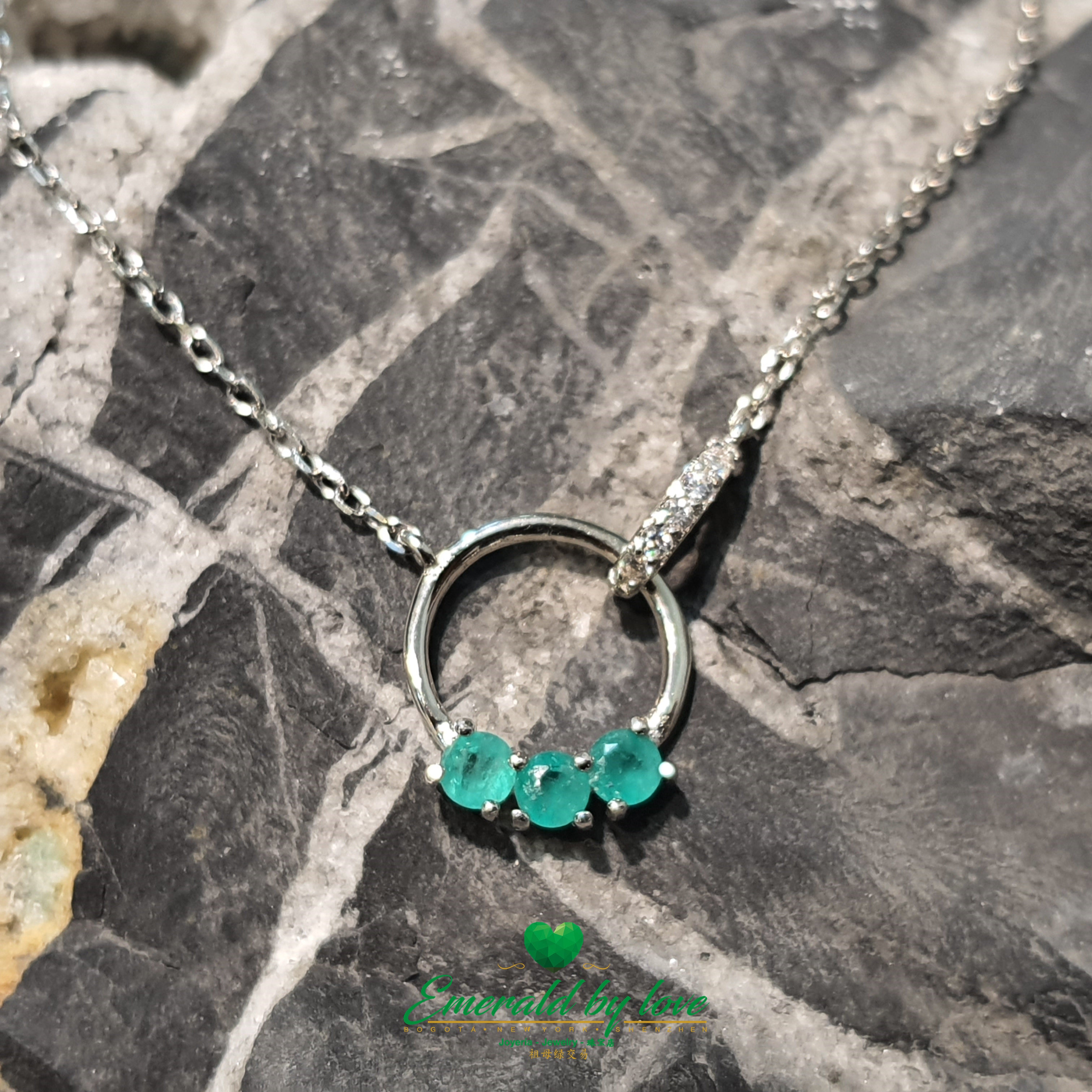 Circular Emerald Trio Pendant in Sterling Silver