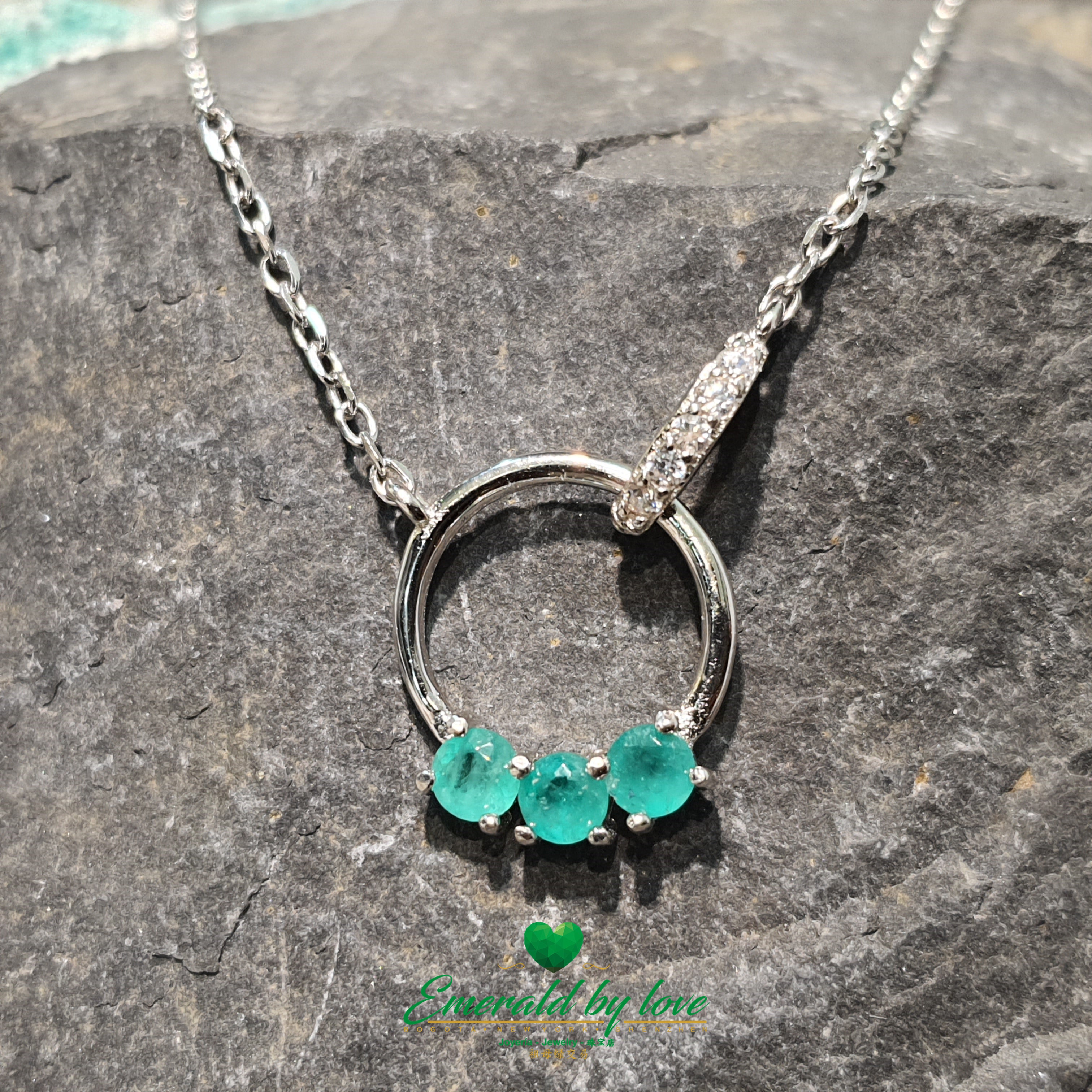 Circular Emerald Trio Pendant in Sterling Silver