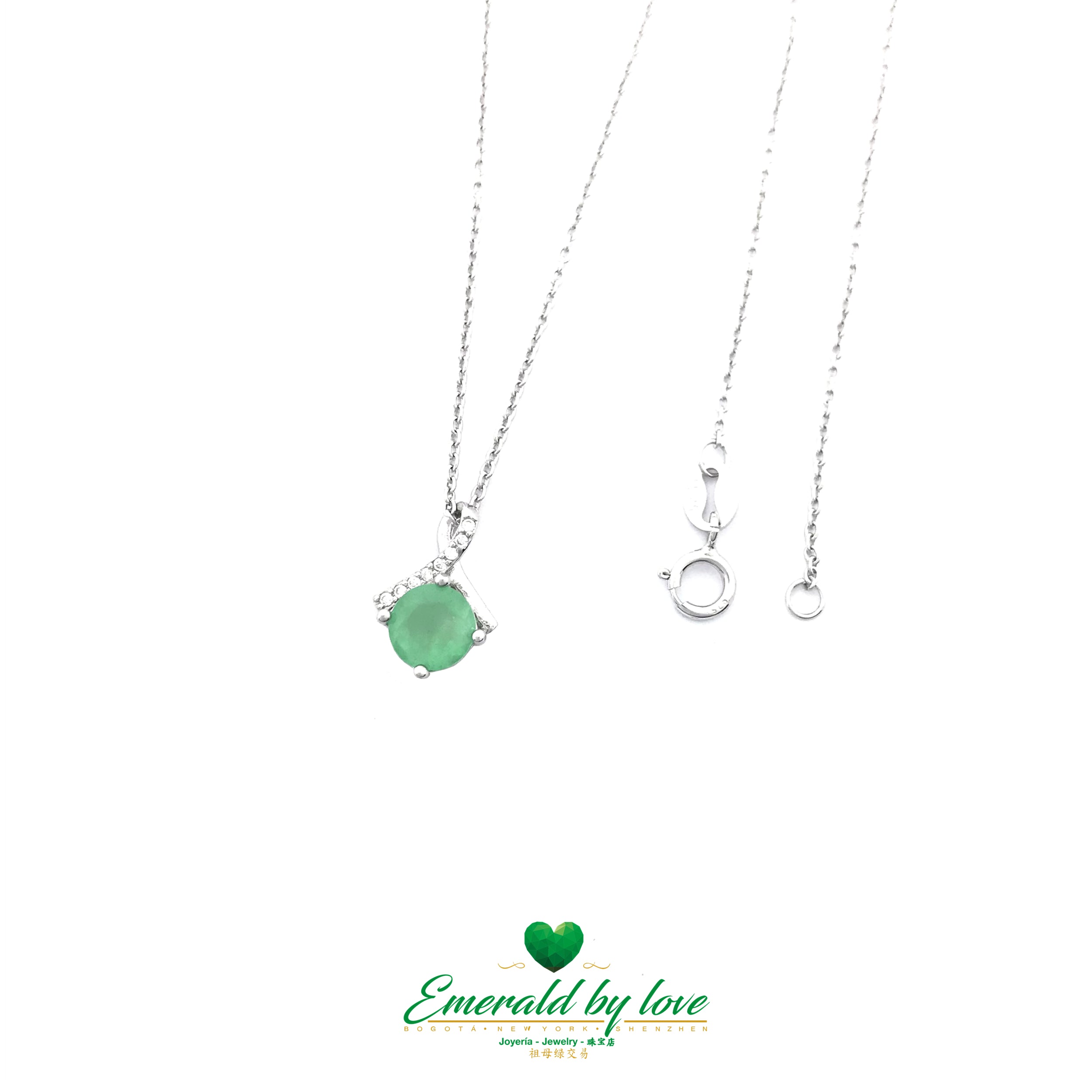 Emerald Crystal Pendant with Petite Bow of Cubic Zirconia in Sterling Silver