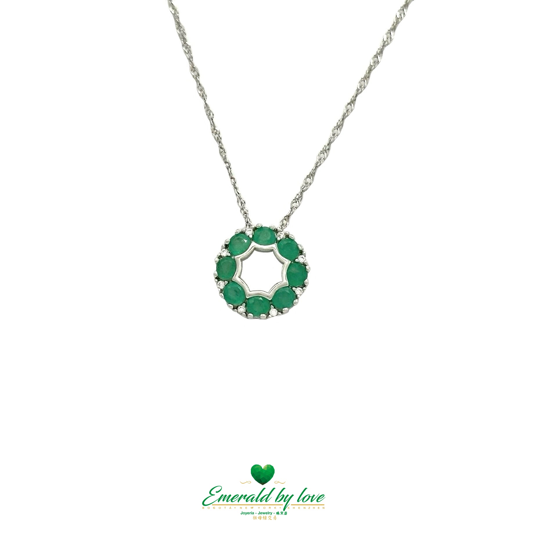 925 Silver Circle Pendant with Round Colombian Emeralds