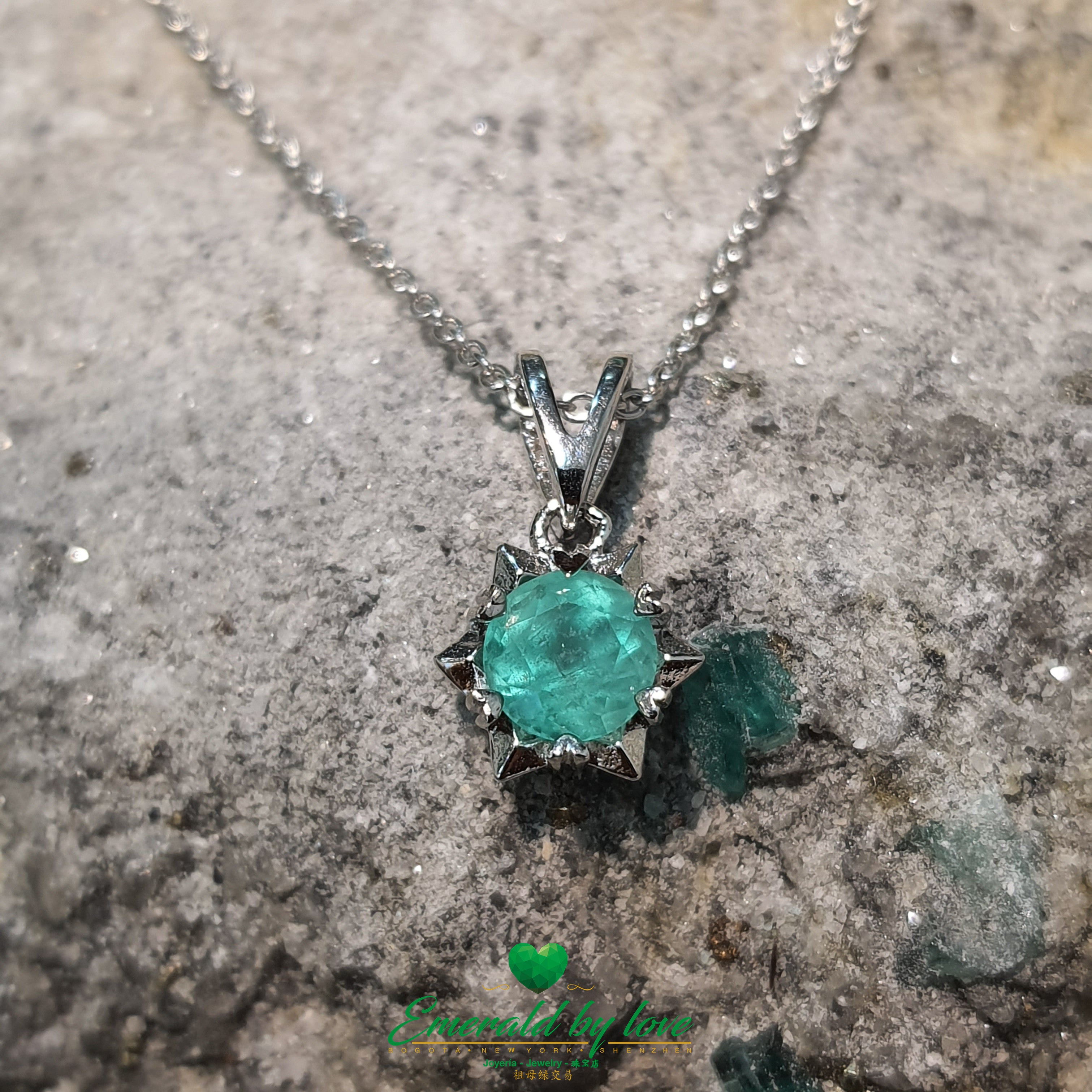 Crystal Emerald Pendant with Silver Spike Accents