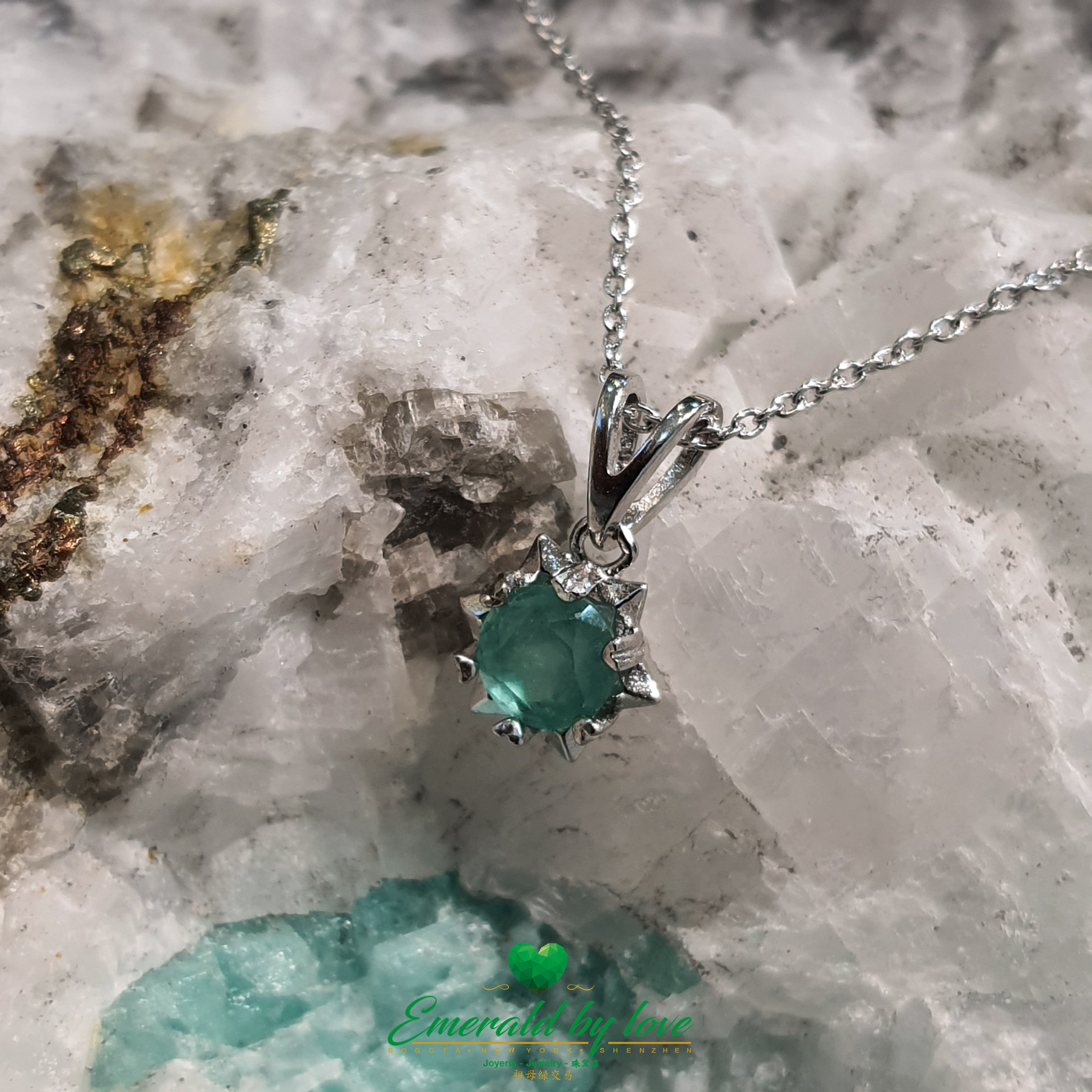 Crystal Emerald Pendant with Silver Spike Accents