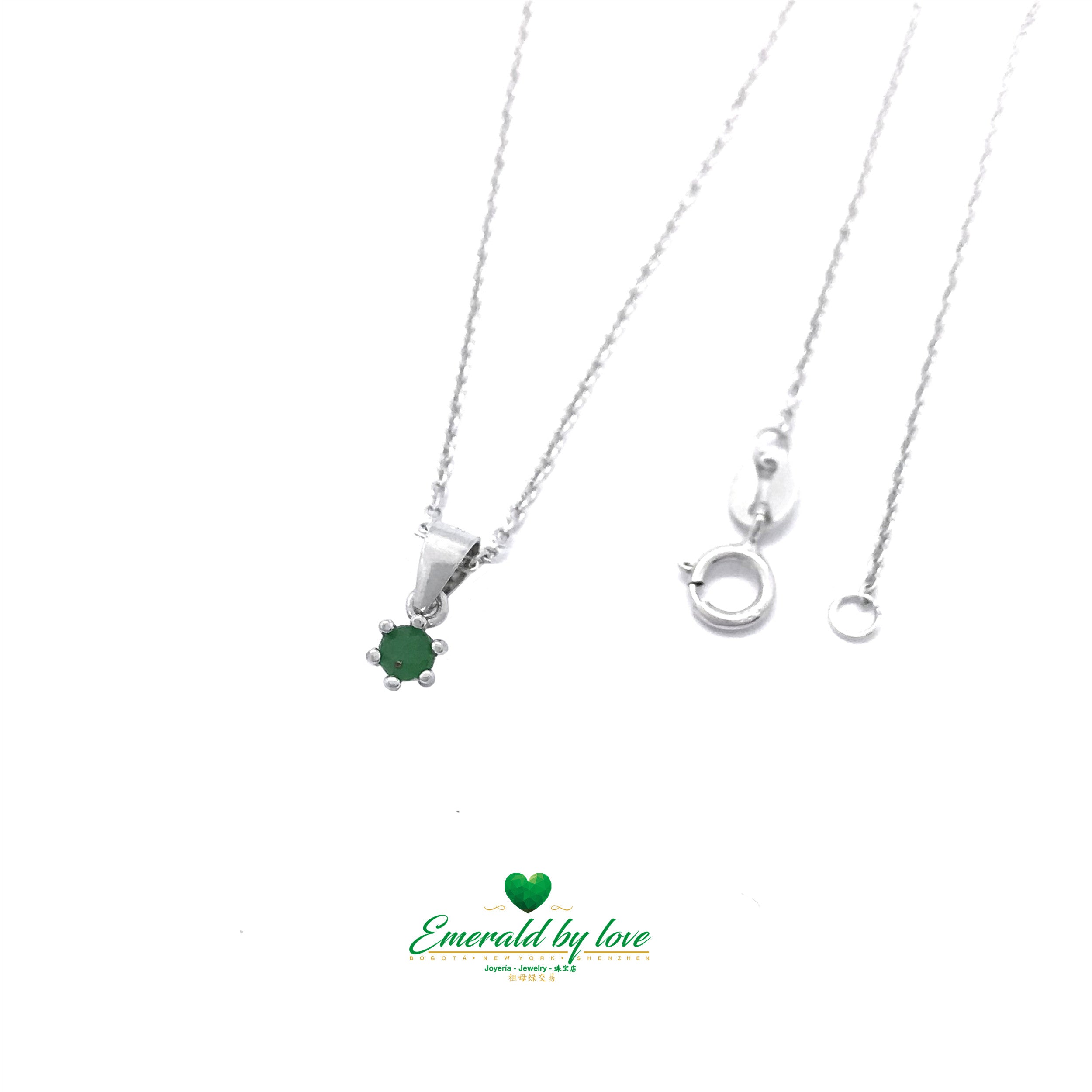 Delicate Pendant with Tiny Round Emerald Set in 6 Prongs