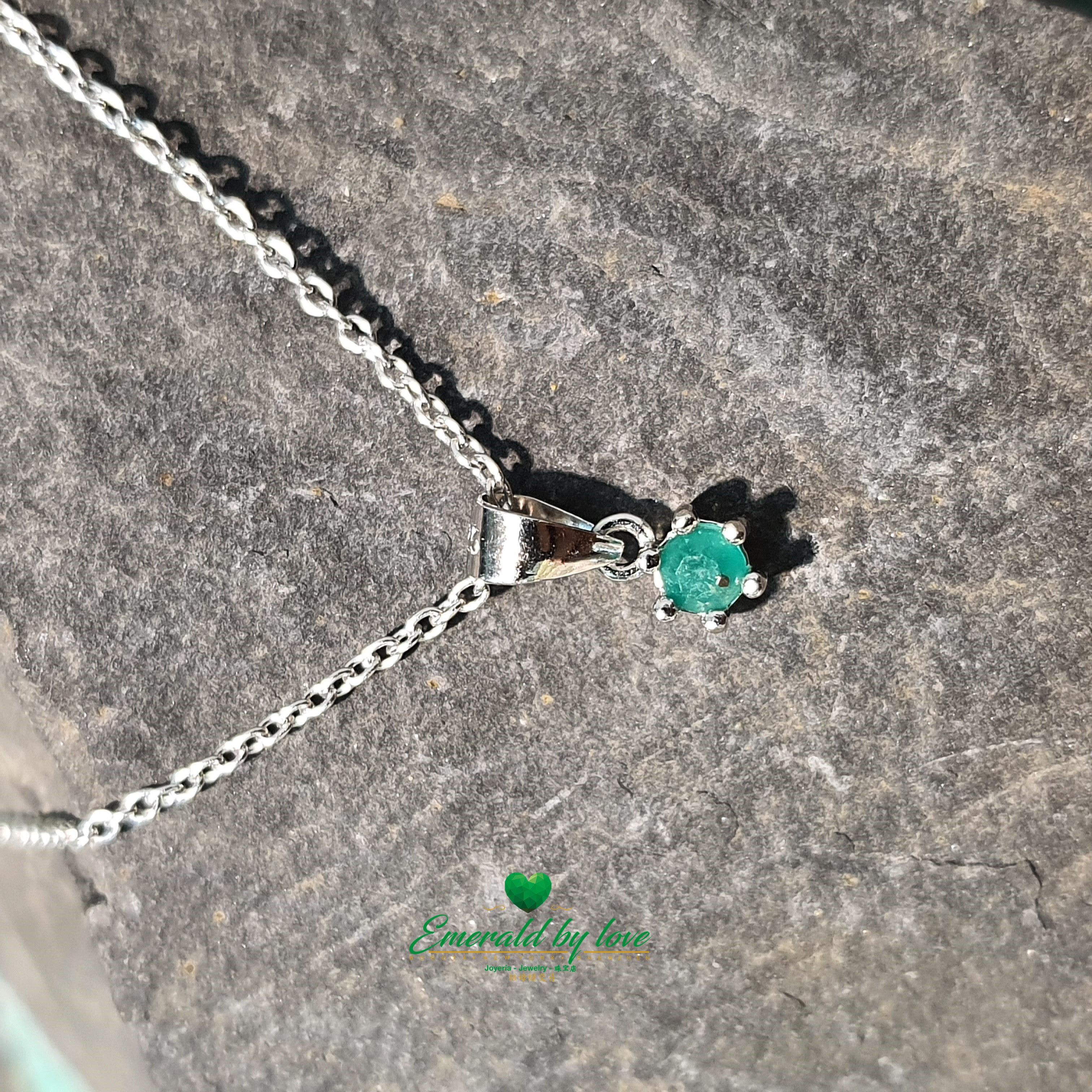 Delicate Pendant with Tiny Round Emerald Set in 6 Prongs