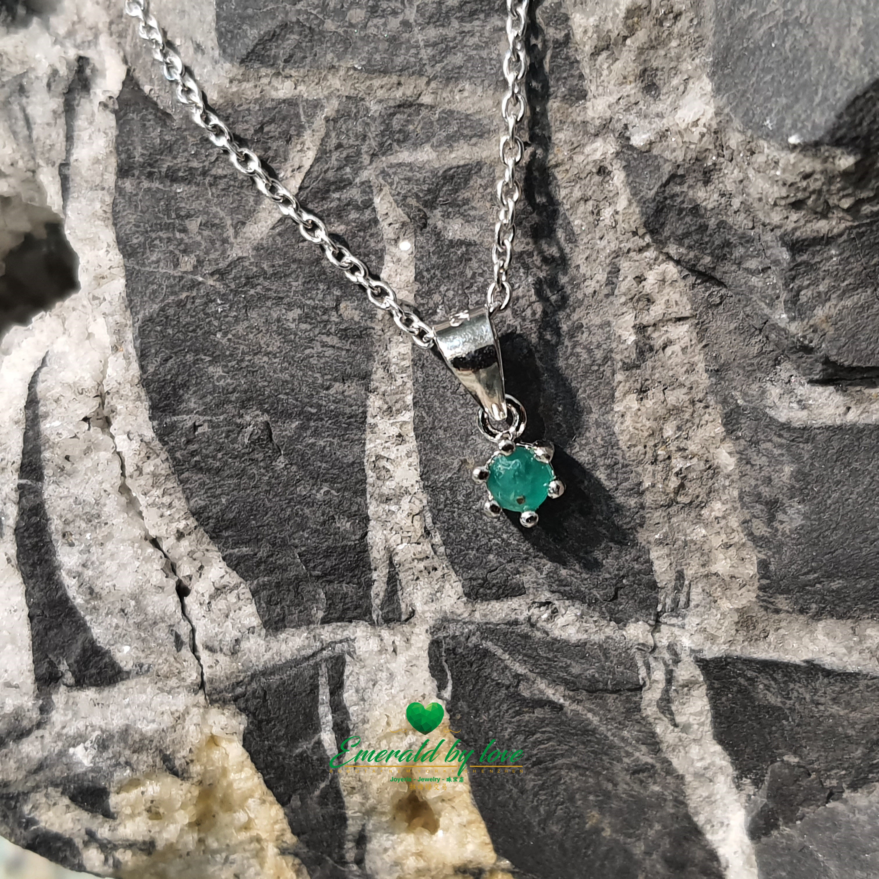 Delicate Pendant with Tiny Round Emerald Set in 6 Prongs