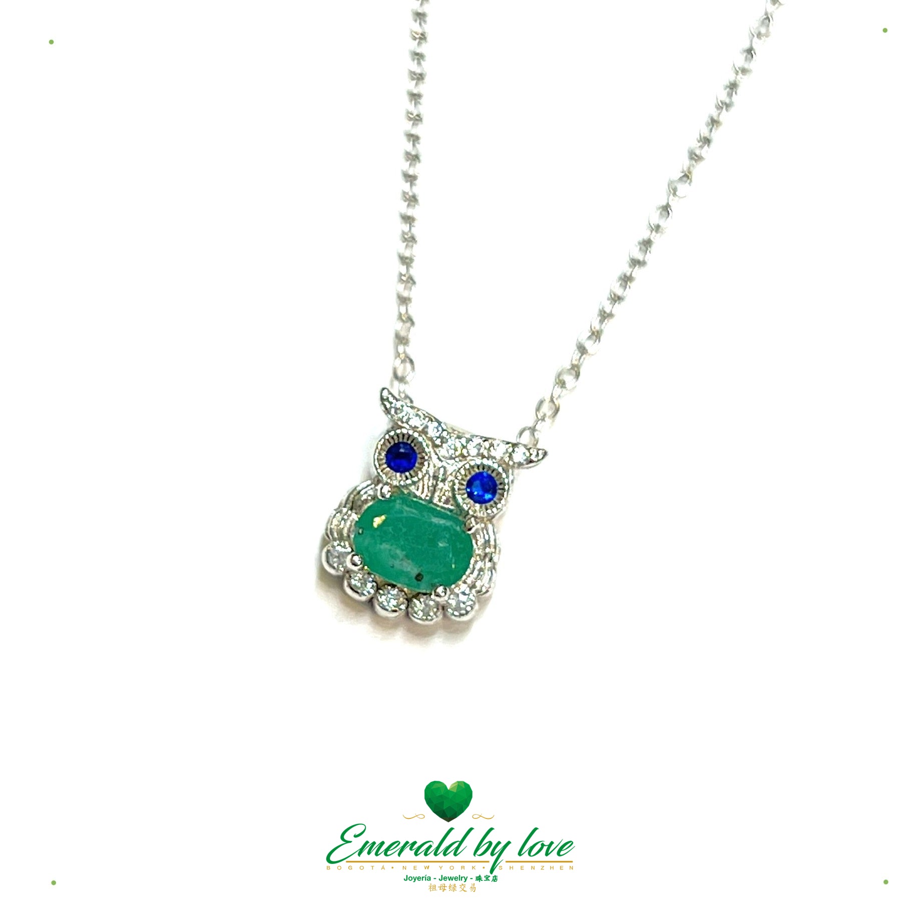 Adorable Owl Pendant with Central Oval Emerald
