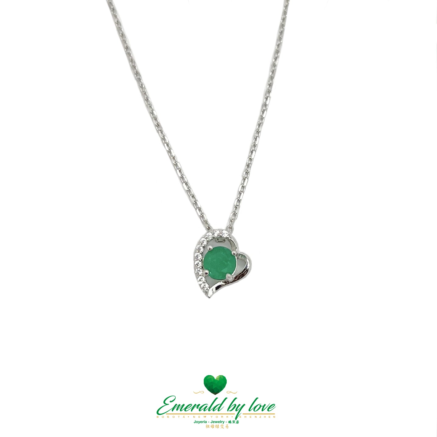 Hollow Heart Pendant with Round Emerald
