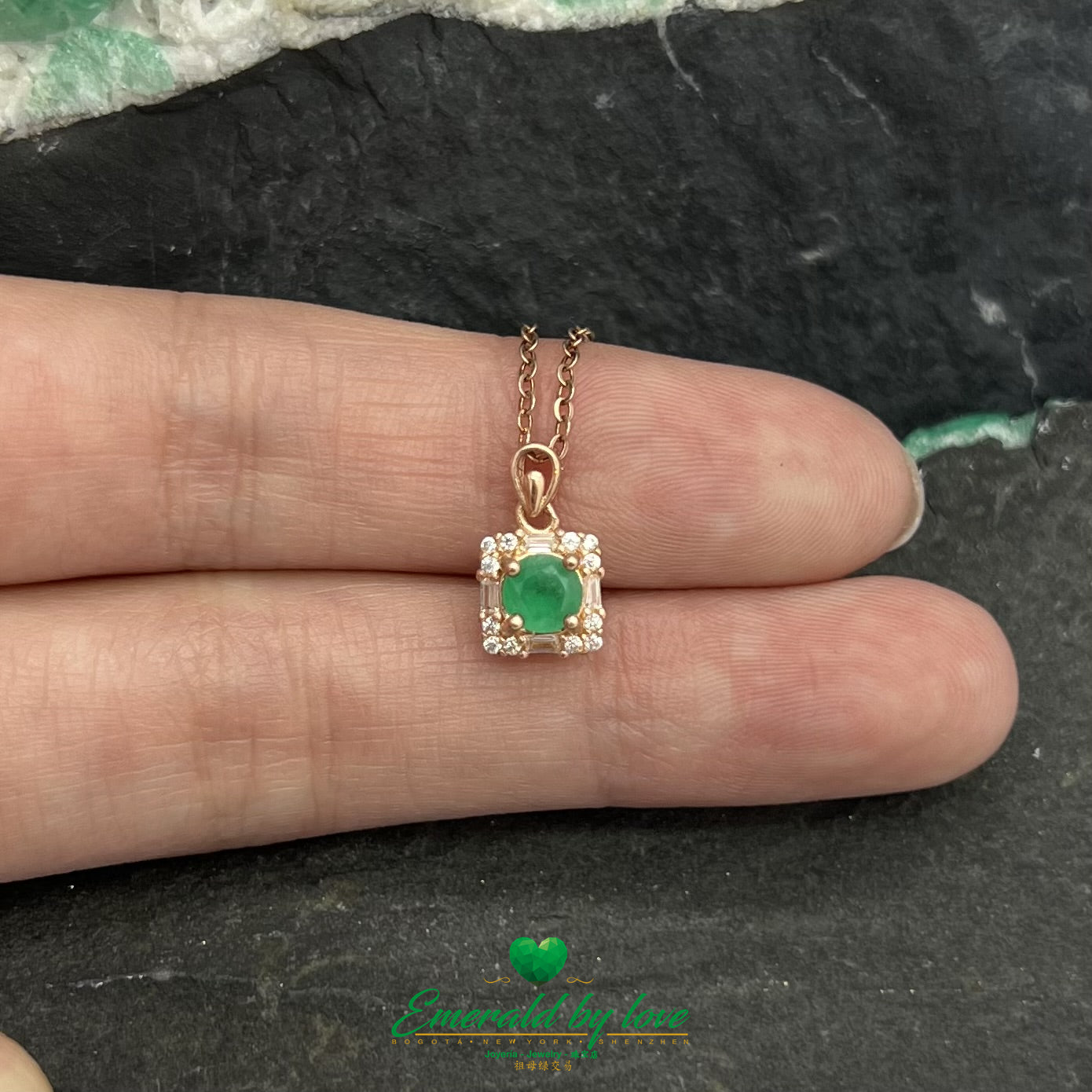 Rose Gold-Plated Sterling Silver Pendant with Natural Round Emerald