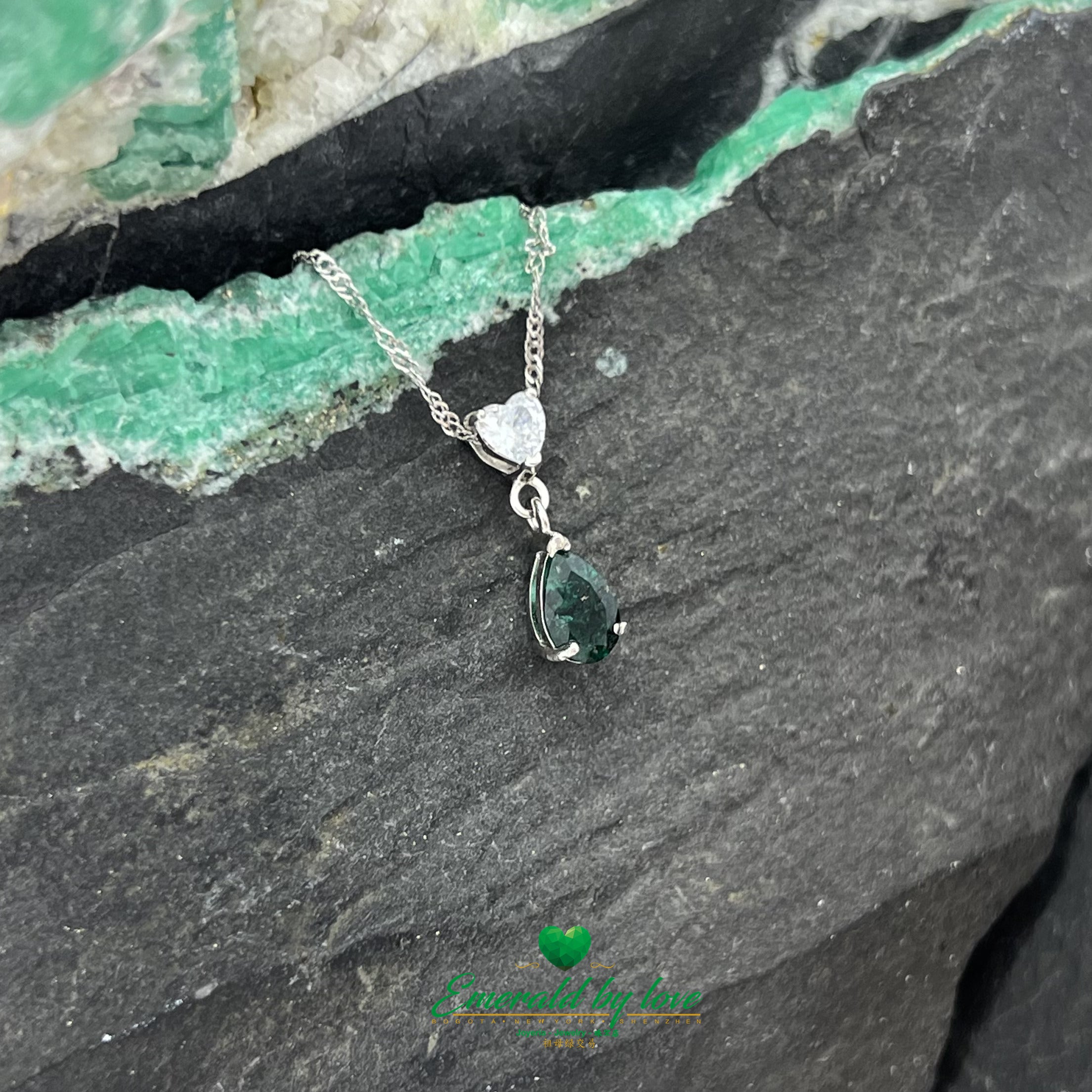 Heart-Cut Zircon Earrings with Teardrop Emerald and Diamonds