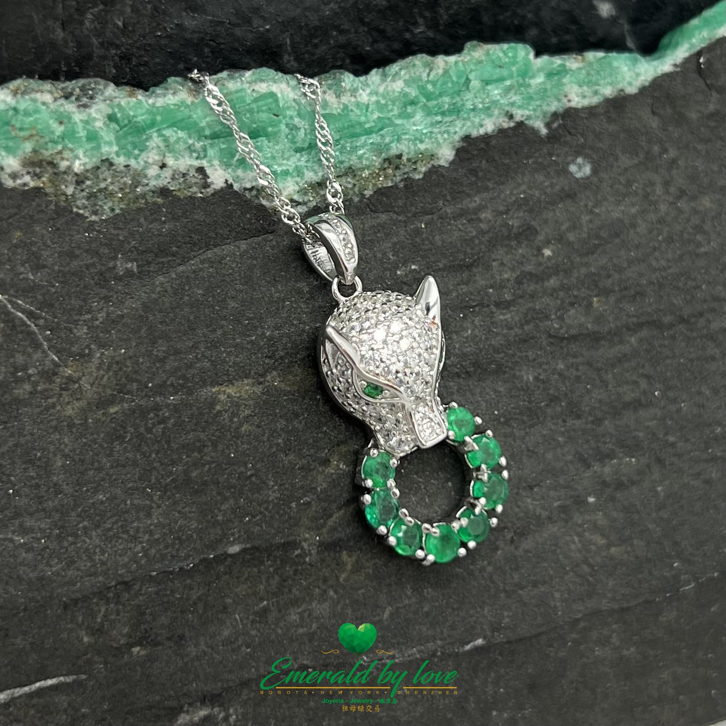 Panther Pendant with Circle of Colombian Emeralds