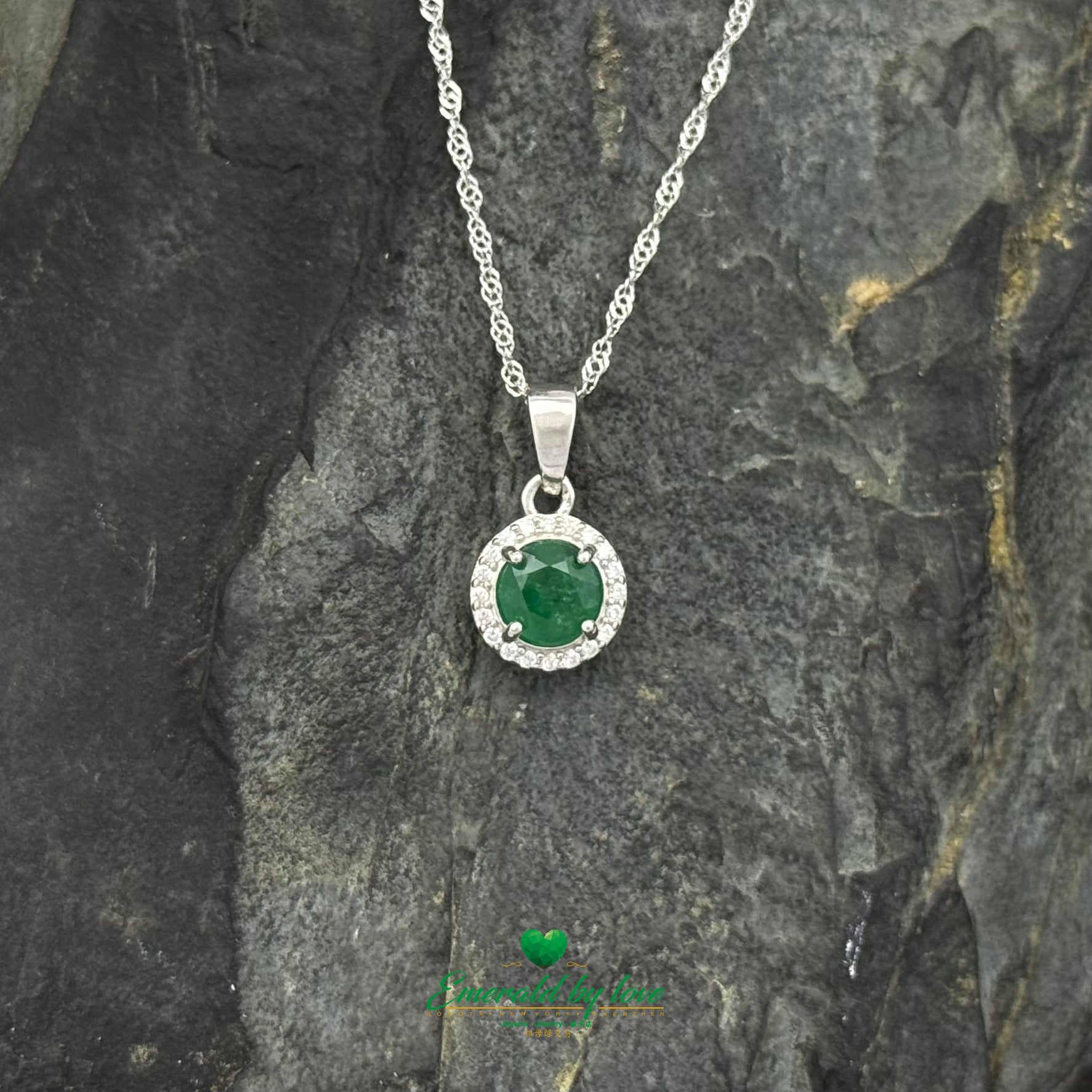 Beautiful Sterling Silver Necklace with Marquise Pendant With Round Colombian Emerald