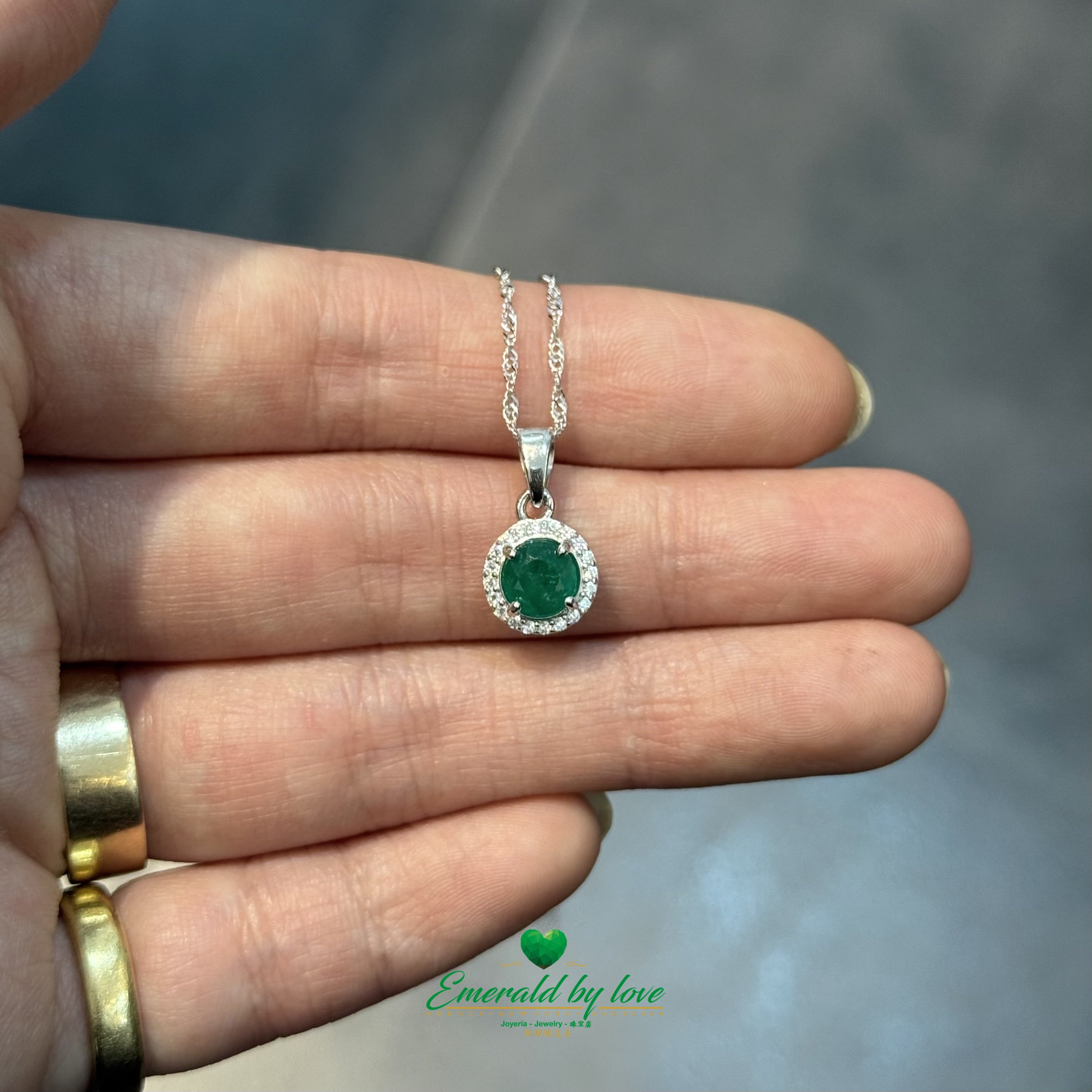 Beautiful Sterling Silver Necklace with Marquise Pendant With Round Colombian Emerald