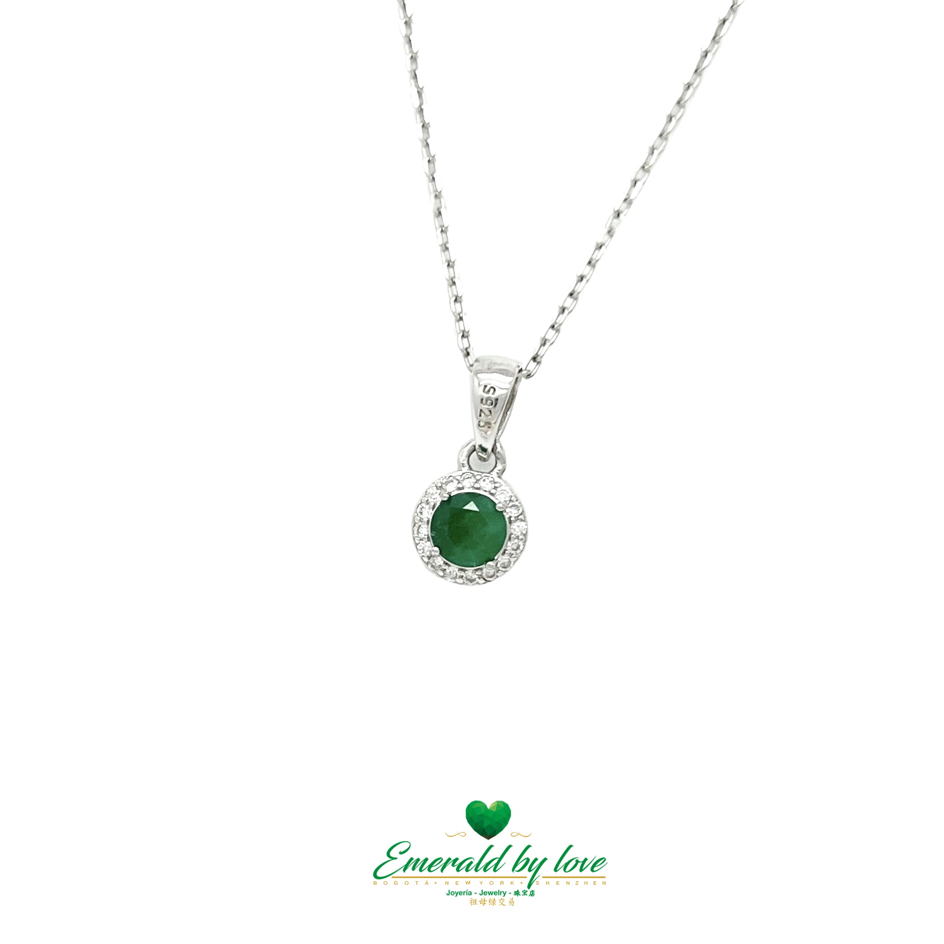 Divine Round Emerald Pendant Surrounded by Zircon Stones