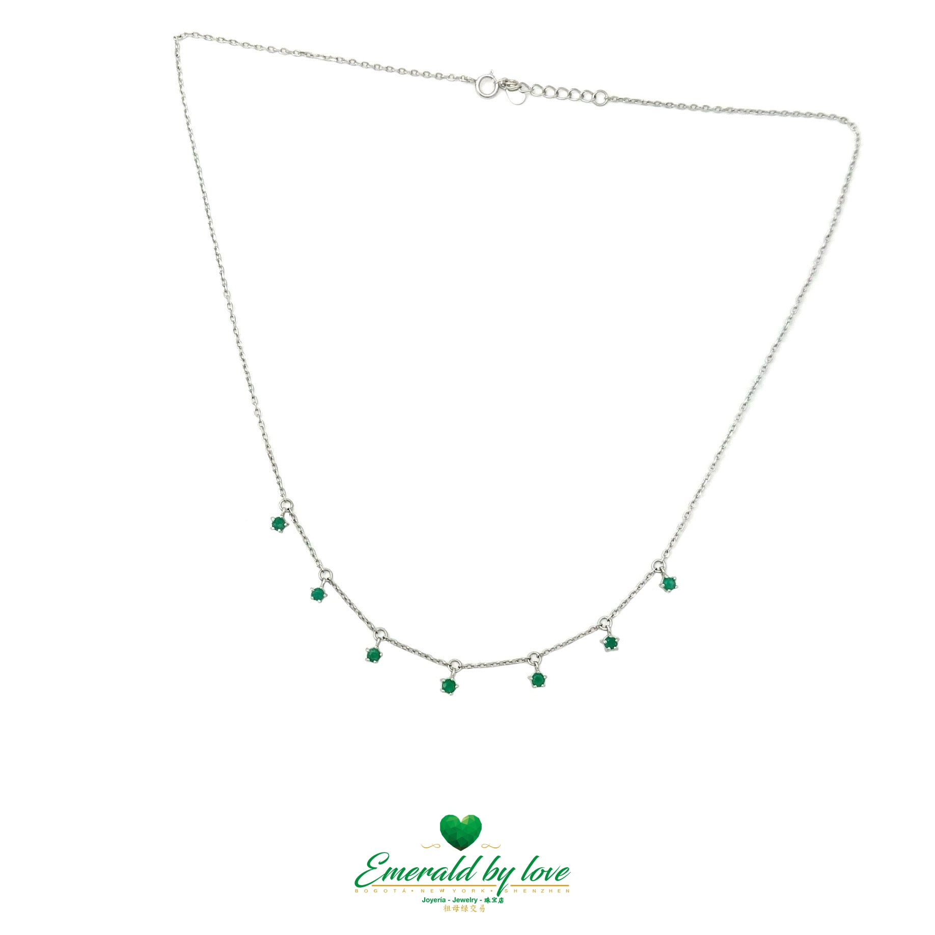 Choker Necklace with 7 Dangling Round Colombian Emeralds