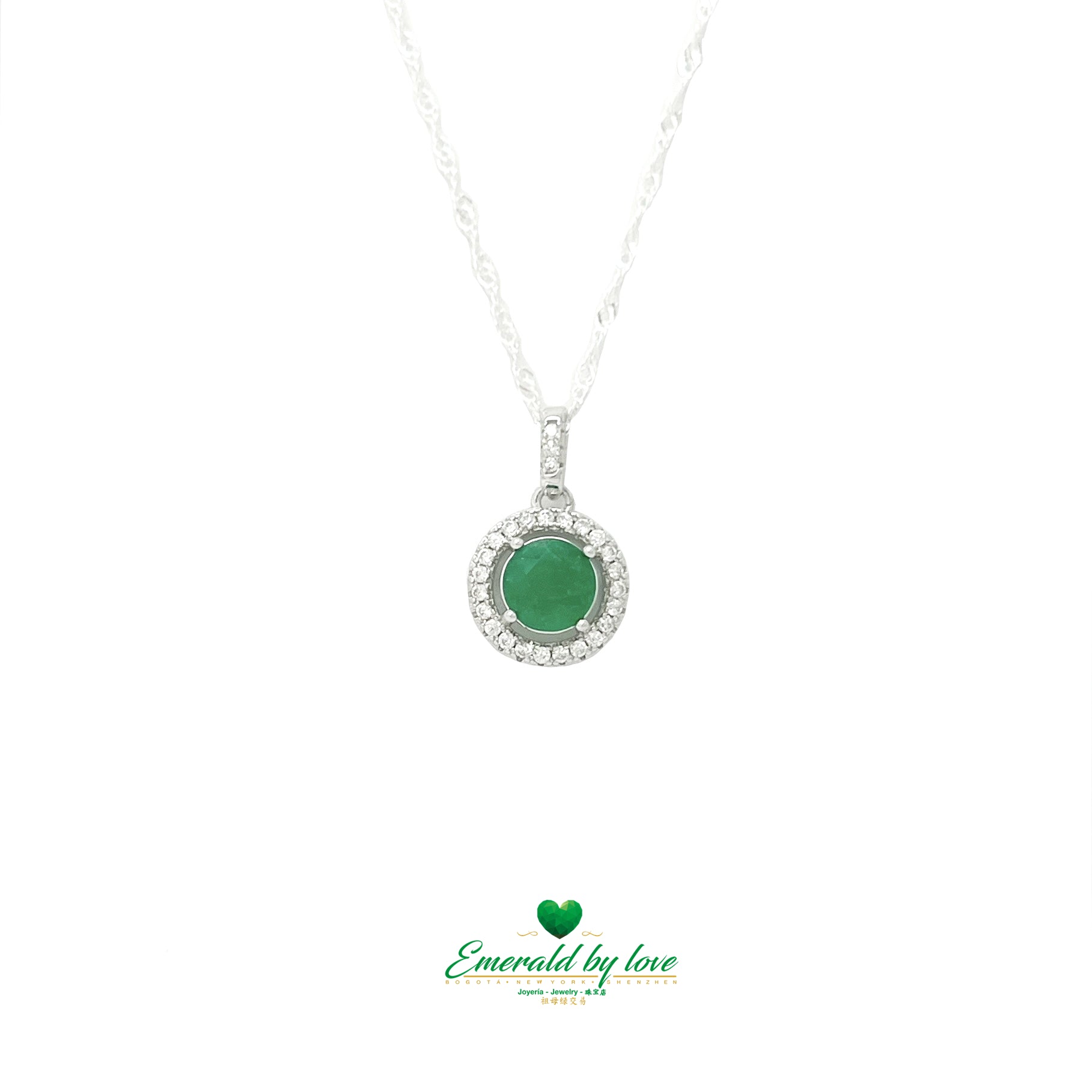 Round Marquis Pendant with Central Emerald and Zircon Accents