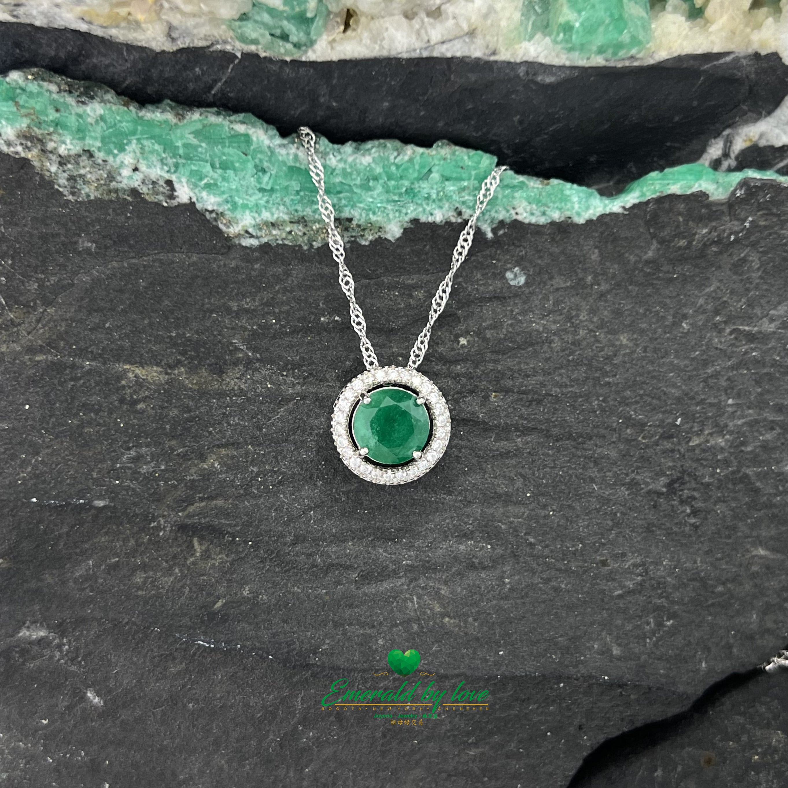 Majestic Marquis Pendant with Large Central Emerald and Zircon Halo – Chain Pass-Through Design