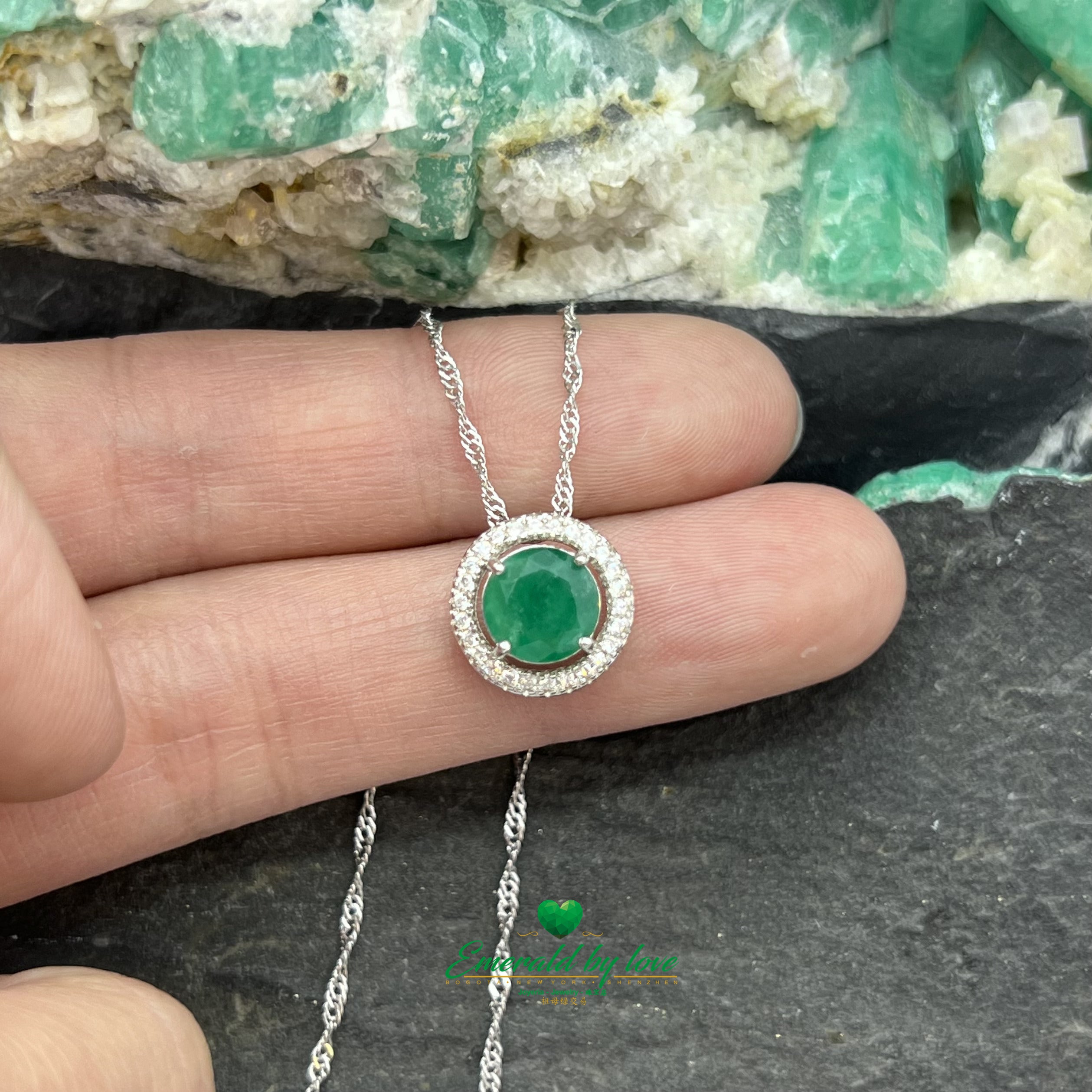 Majestic Marquis Pendant with Large Central Emerald and Zircon Halo – Chain Pass-Through Design