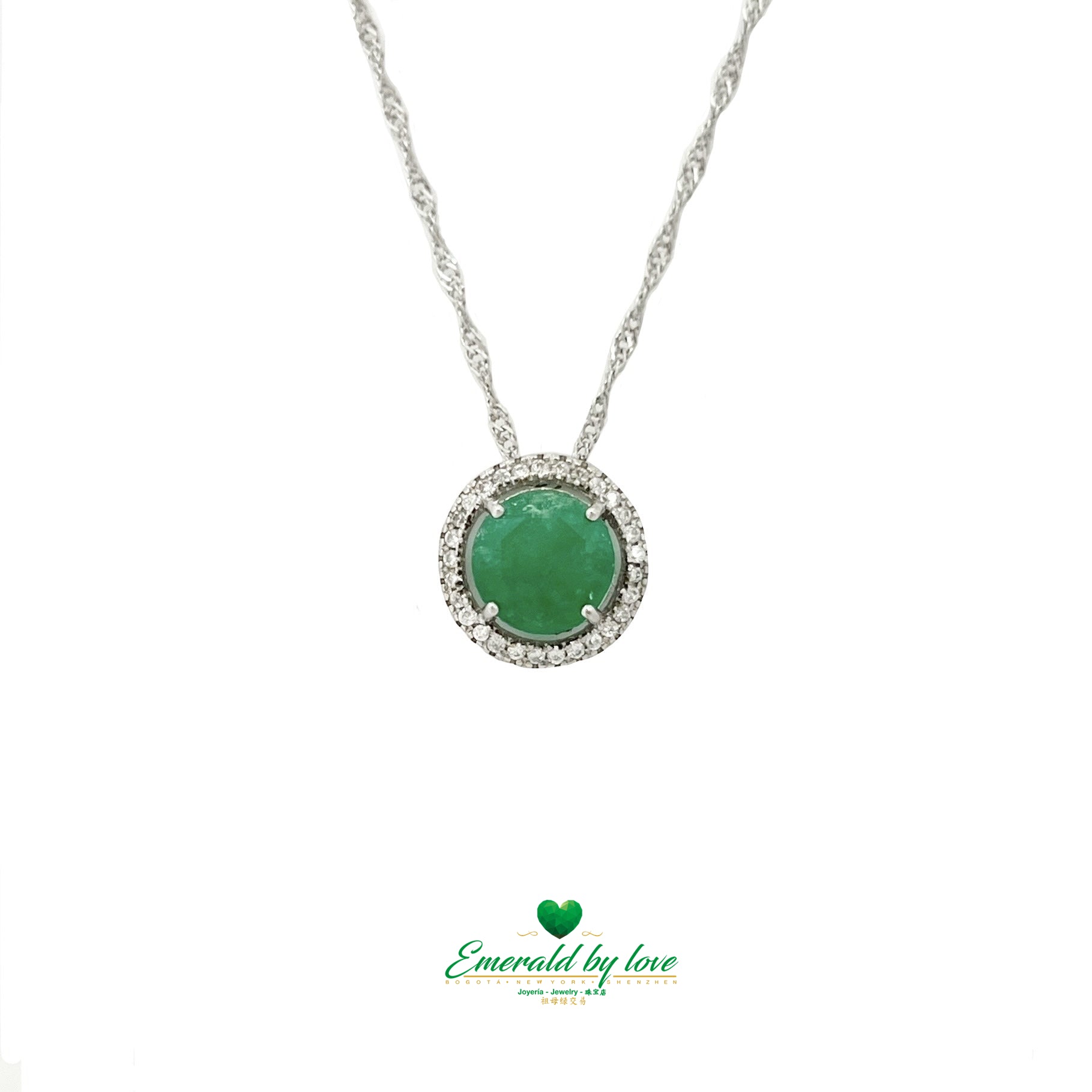 Oversized Marquis Pendant with Large Central Emerald and Zircon Halo – Pass-Through Chain Design