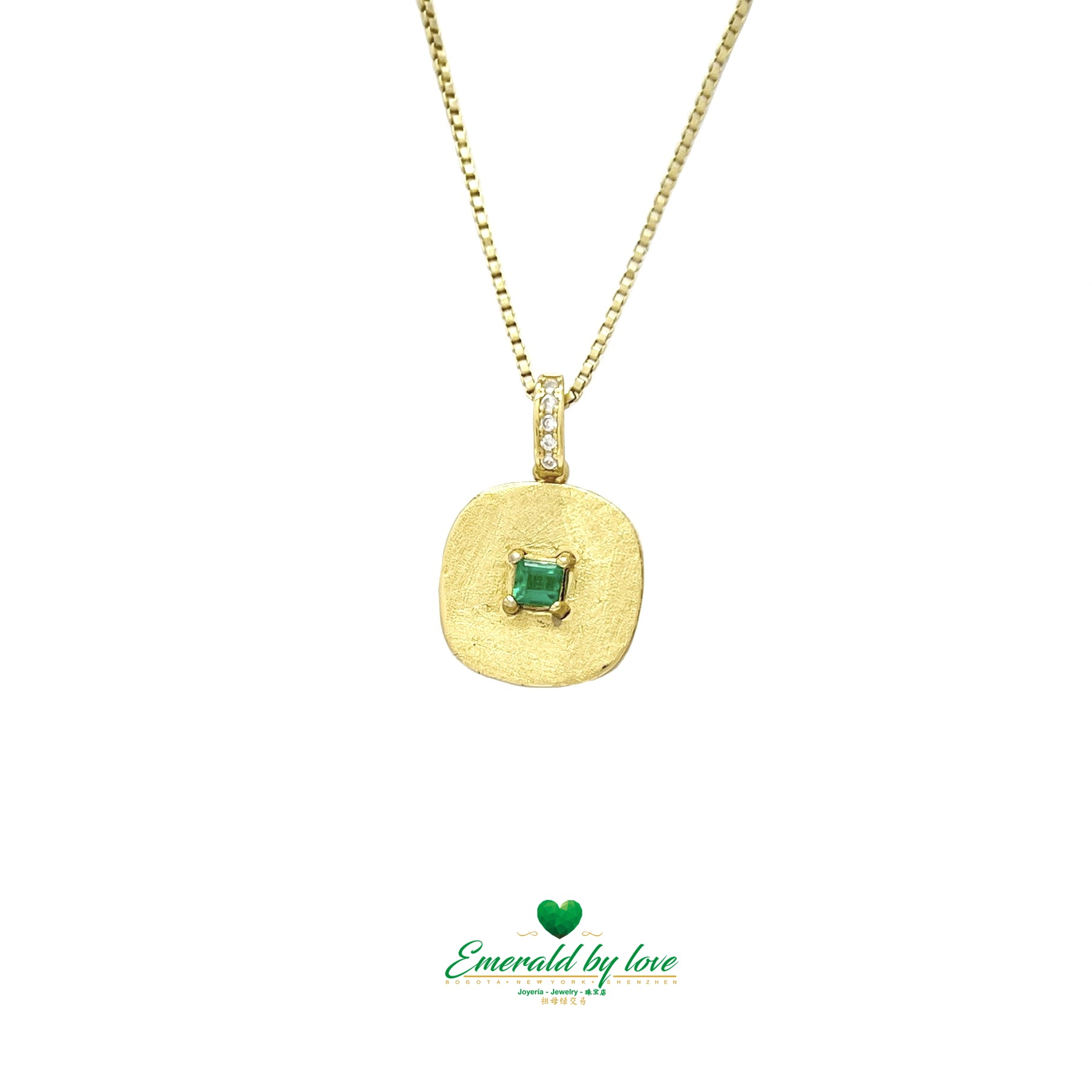 Gold-Plated Silver Square Pendant with Central Square Emerald