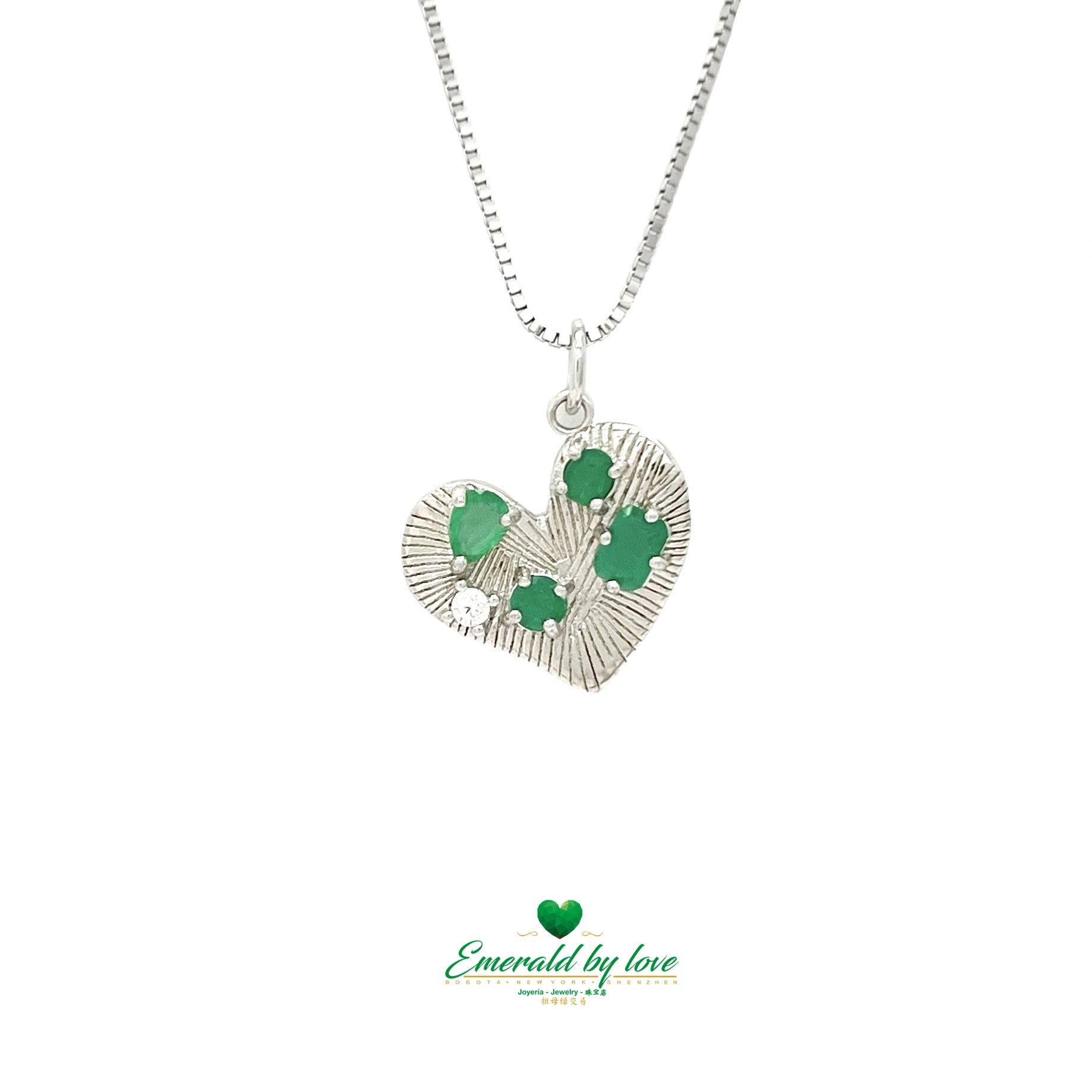 Silver Heart-Shaped Pendant with Mixed Emeralds and Zircon