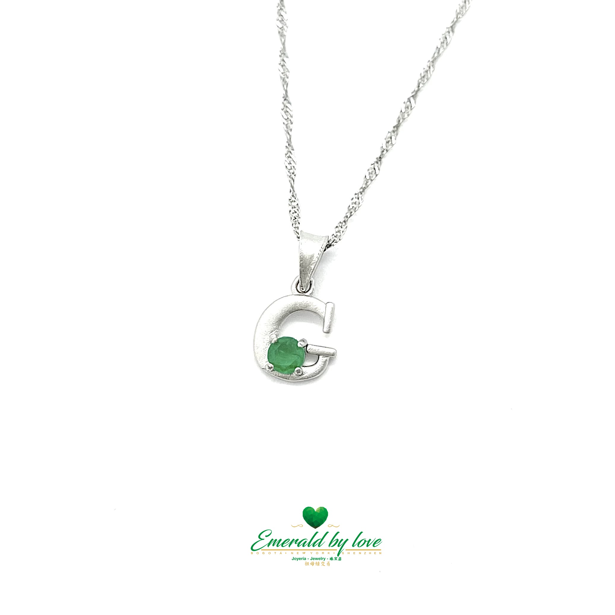 Letter G Pendant with Central Round Colombian Emerald