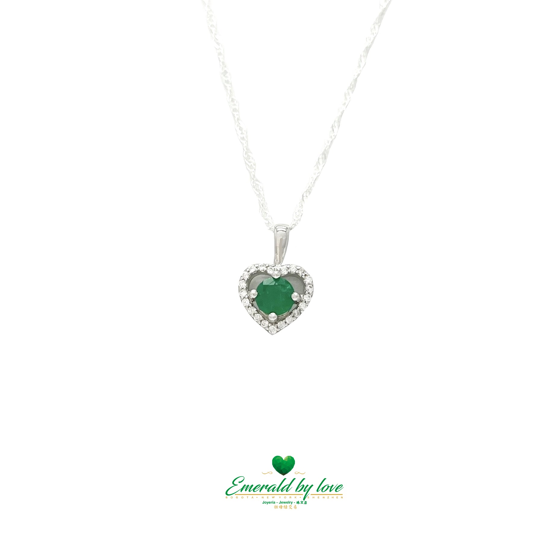 Zircon Heart-Shaped Pendant with Central Round Emerald