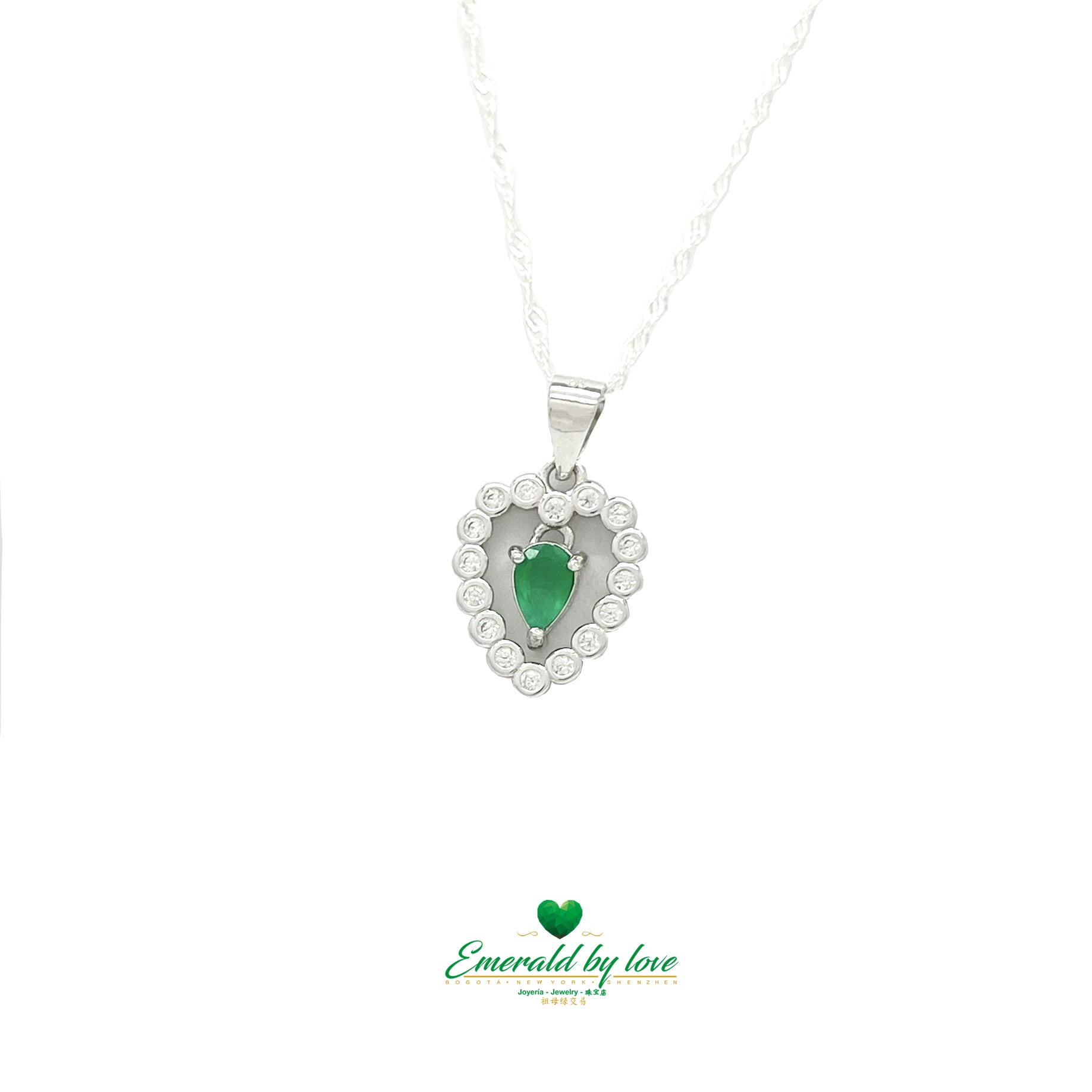 Heart Pendant with Central Teardrop Colombian Emerald