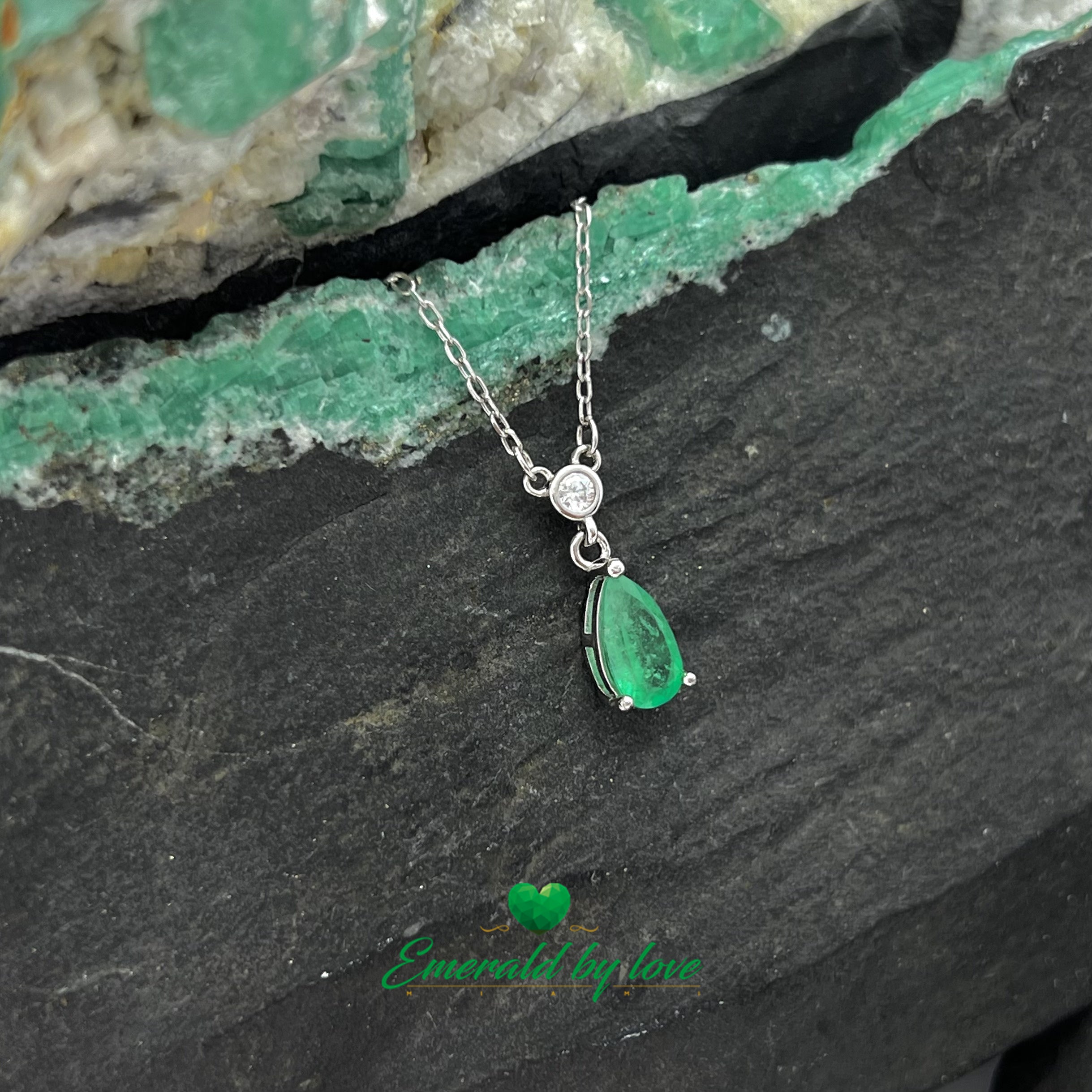 Necklace with Round Zircon and Hanging Teardrop