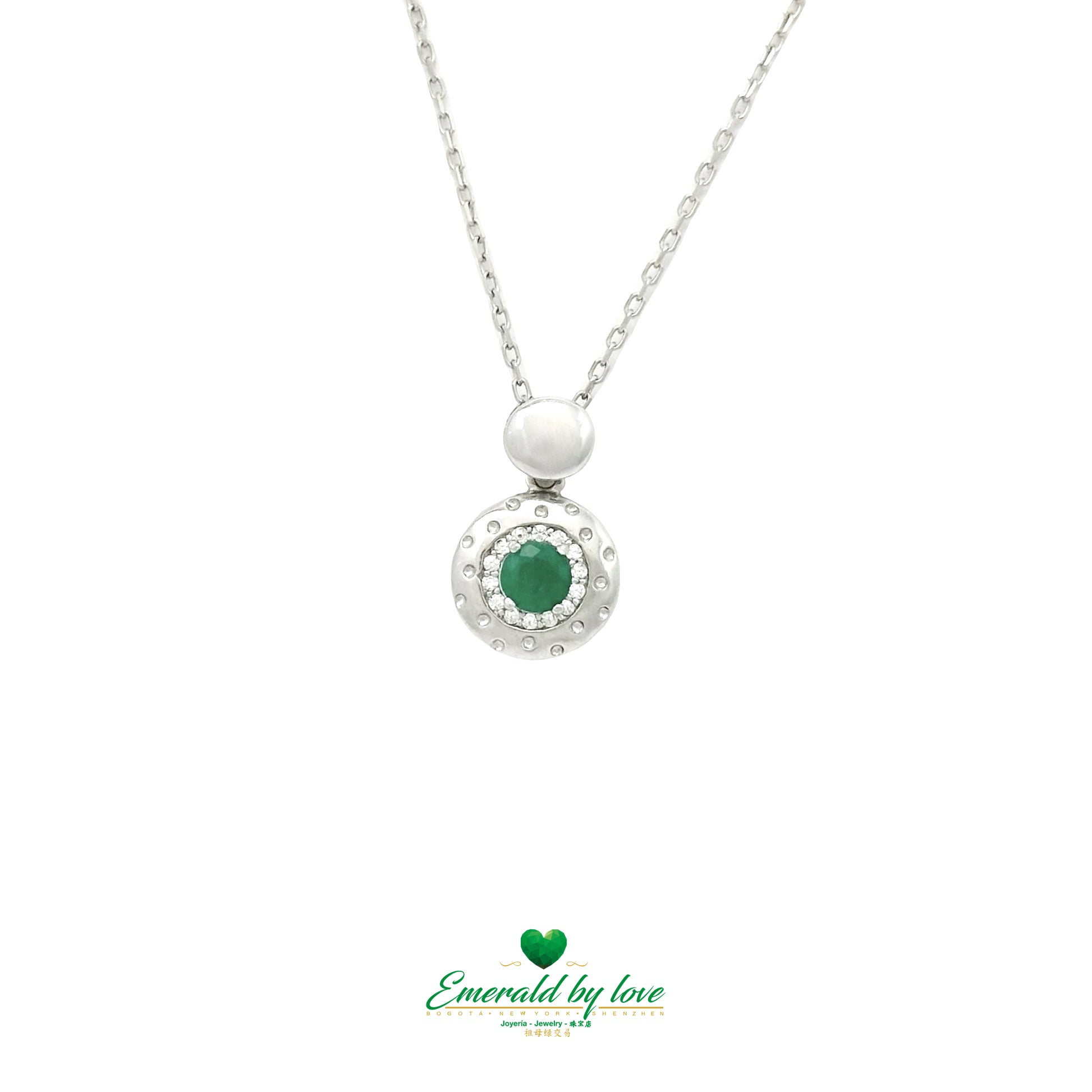 Solid Round Marquise-Inspired Pendant with Central Round Emerald