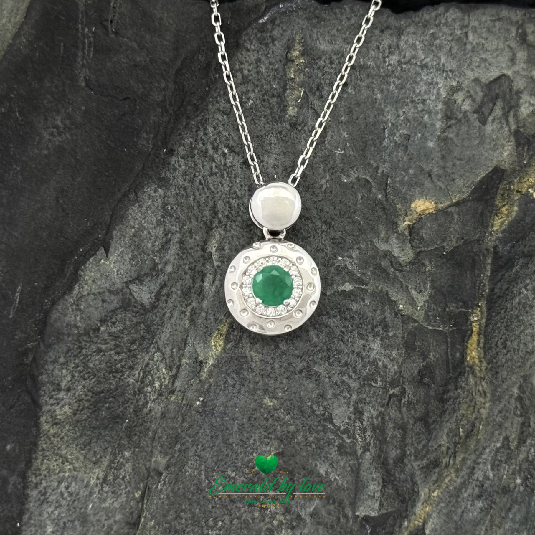 Solid Round Marquise-Inspired Pendant with Central Round Emerald