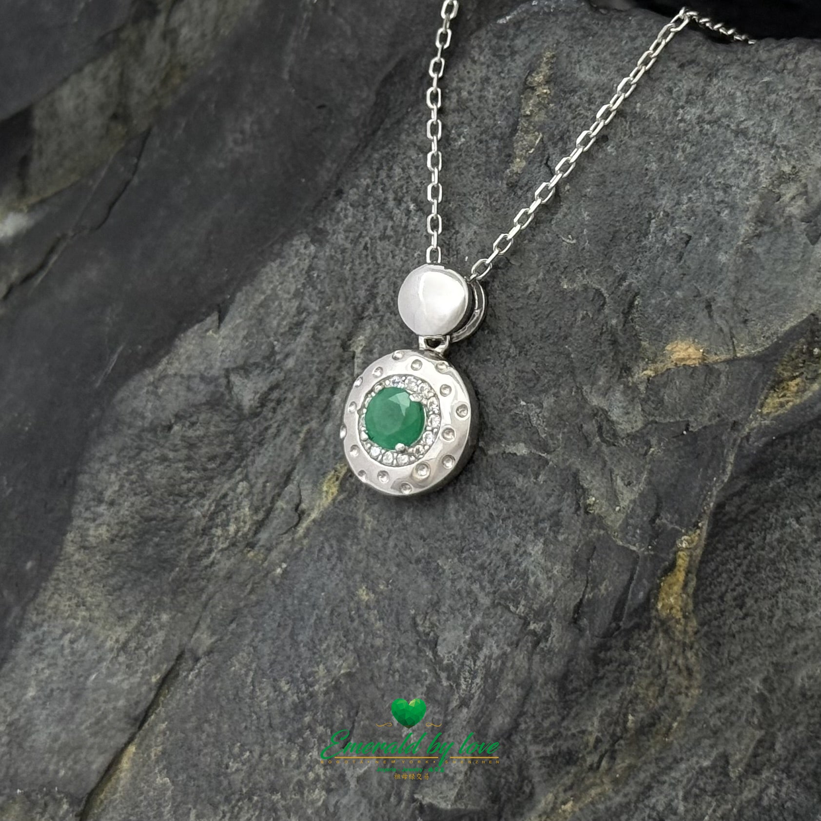 Solid Round Marquise-Inspired Pendant with Central Round Emerald