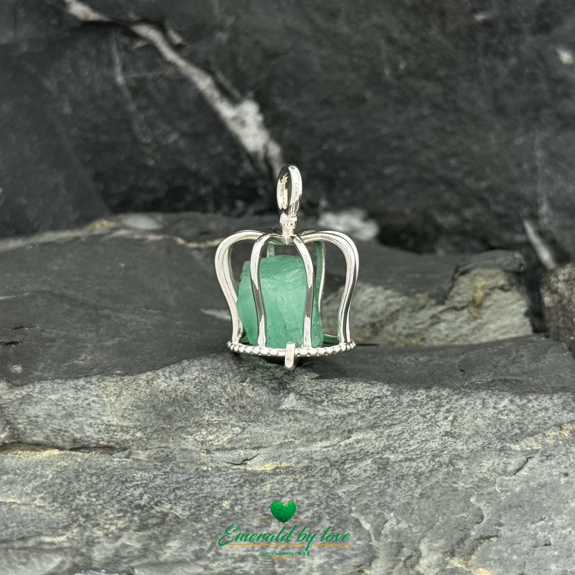 925 Silver Canary Cage Pendant with Rough Emerald Inside