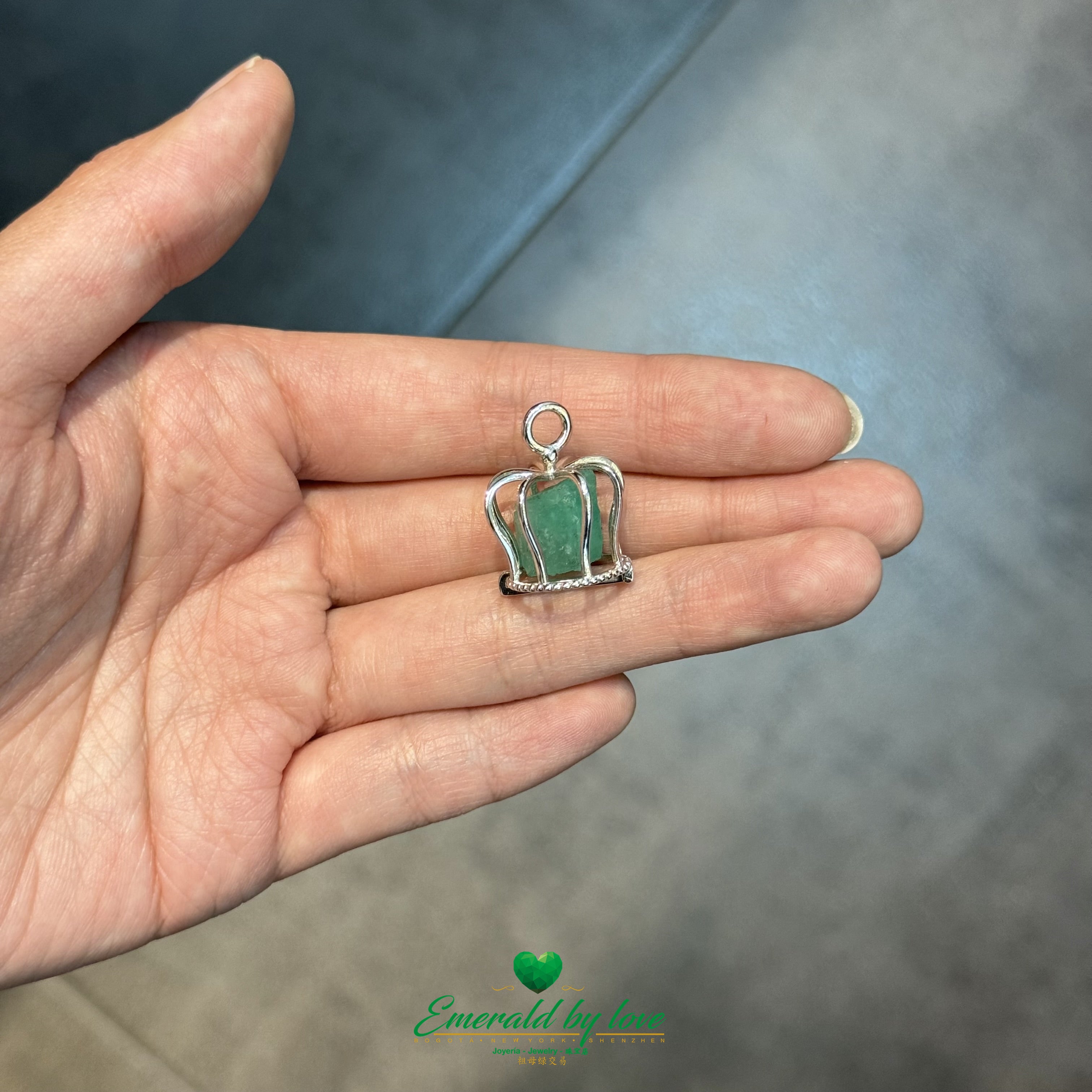 925 Silver Canary Cage Pendant with Rough Emerald Inside