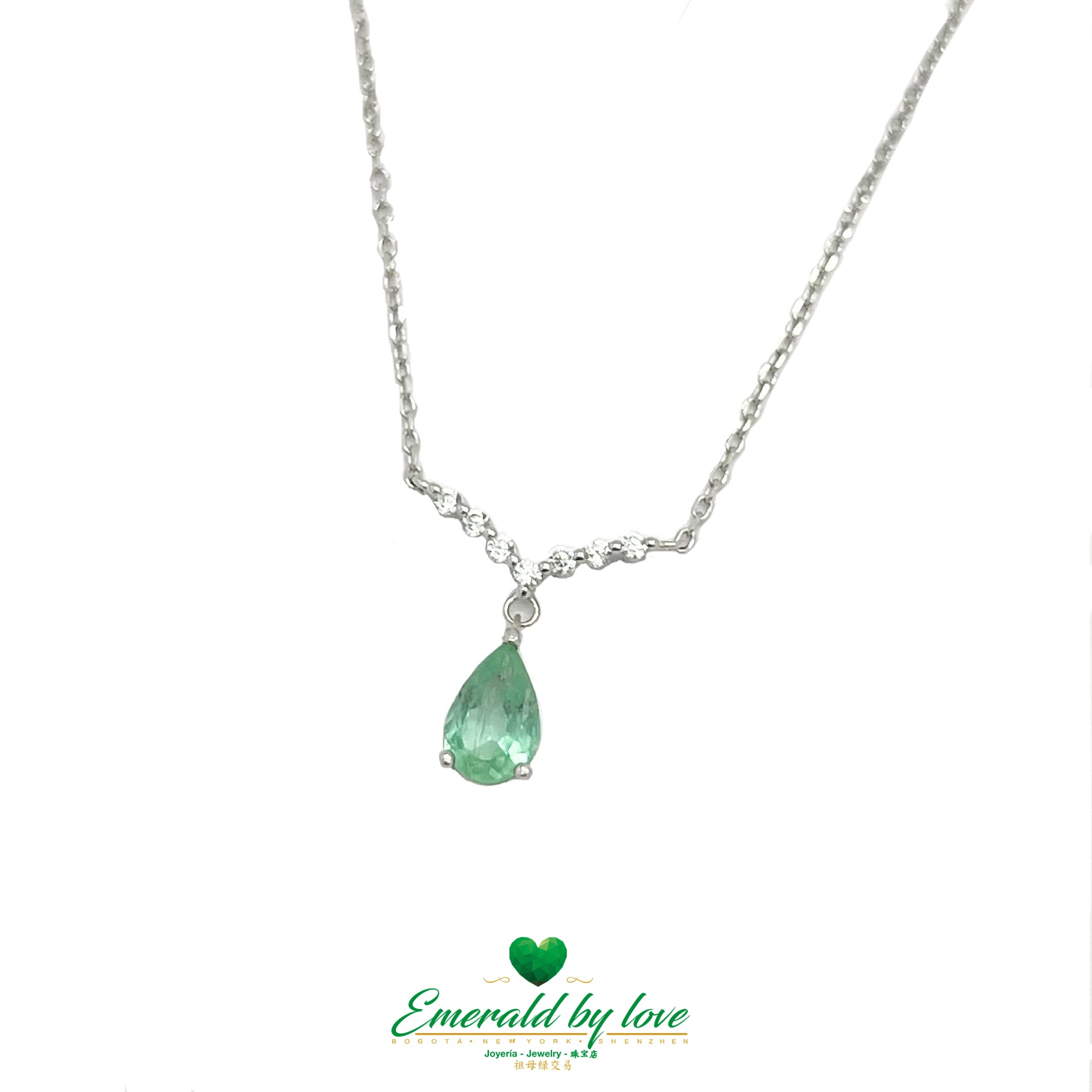 Crystal Teardrop Emerald Pendant with Cubic Zirconia Dangle