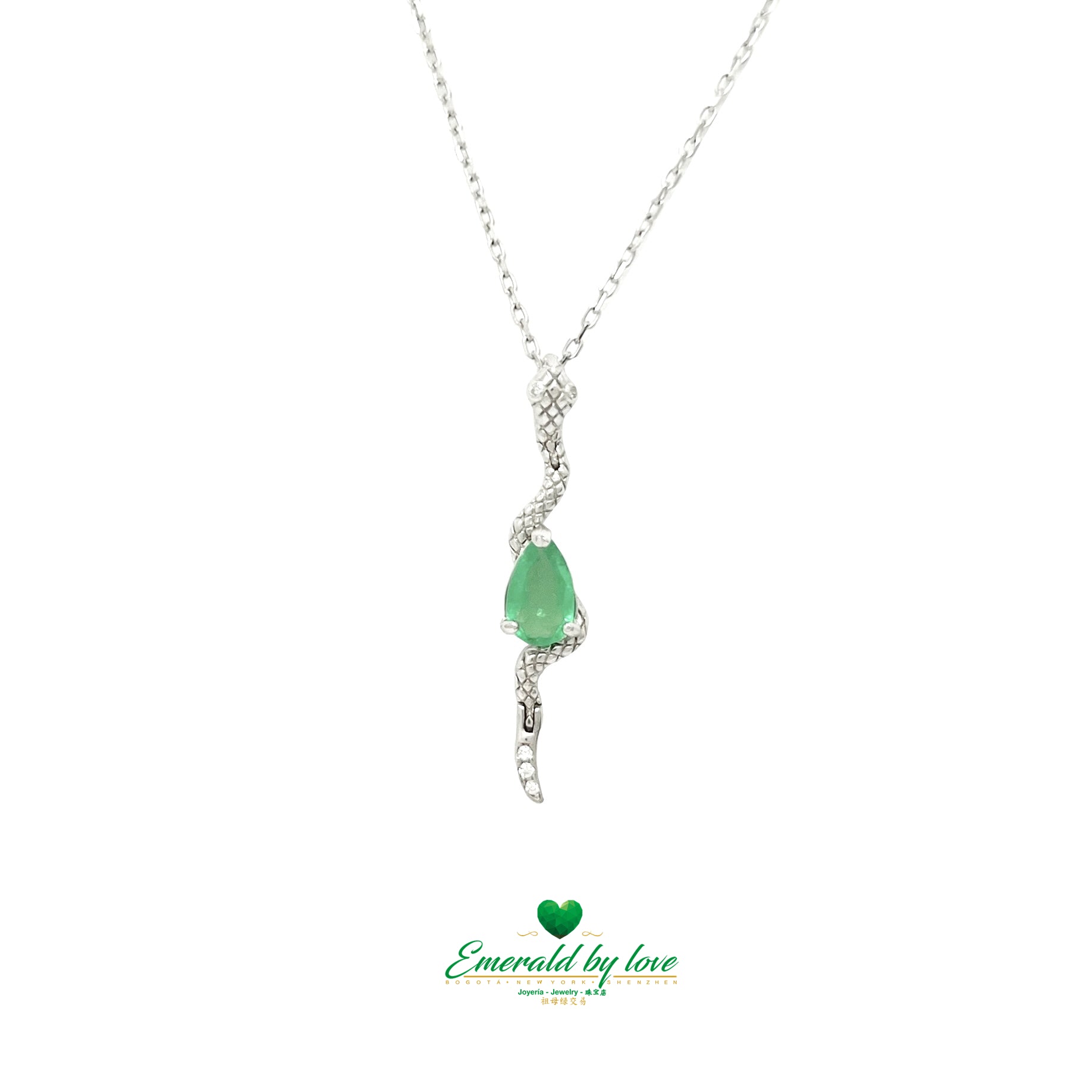 Snake Pendant with Centered Pear-Shaped Emerald