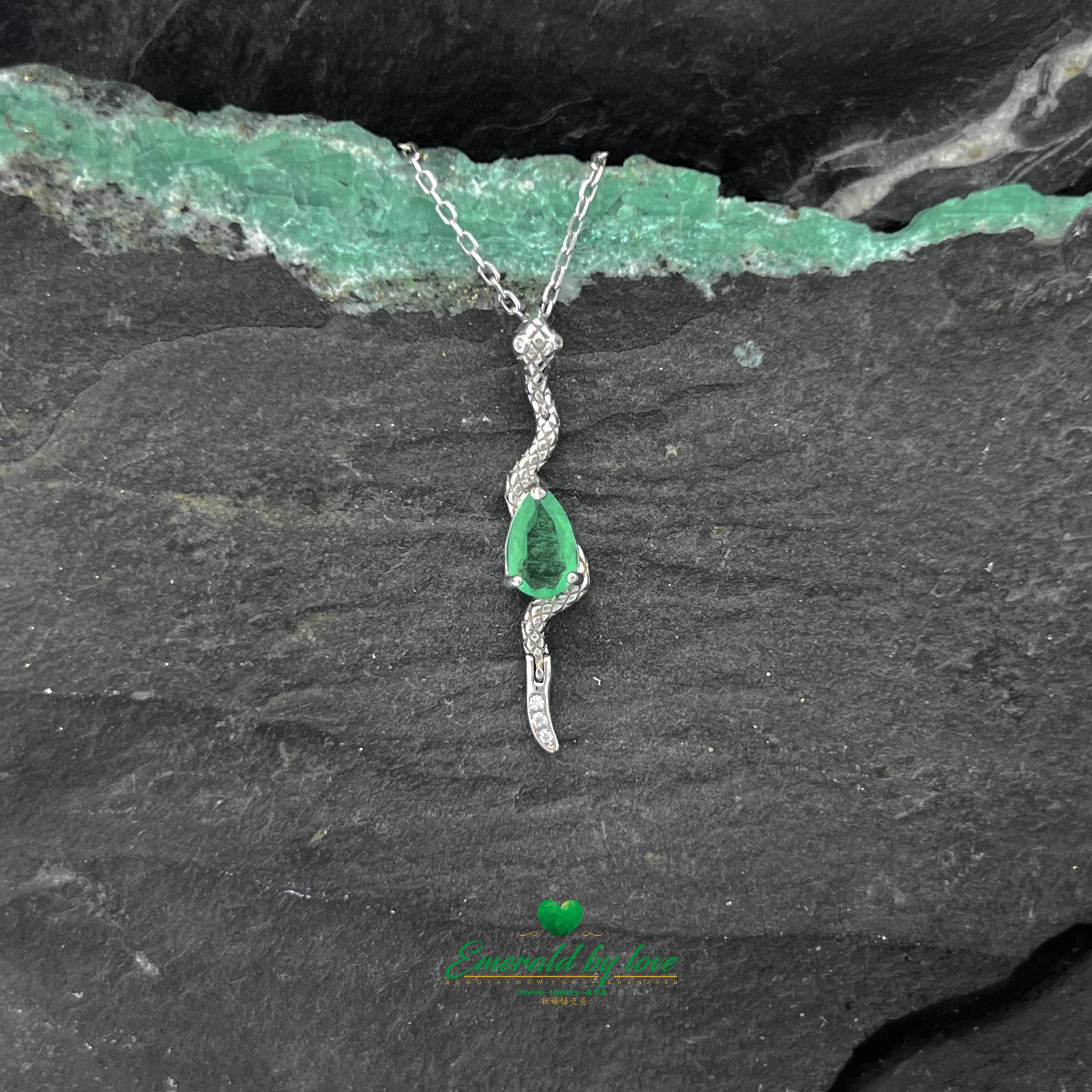 Snake Pendant with Centered Pear-Shaped Emerald