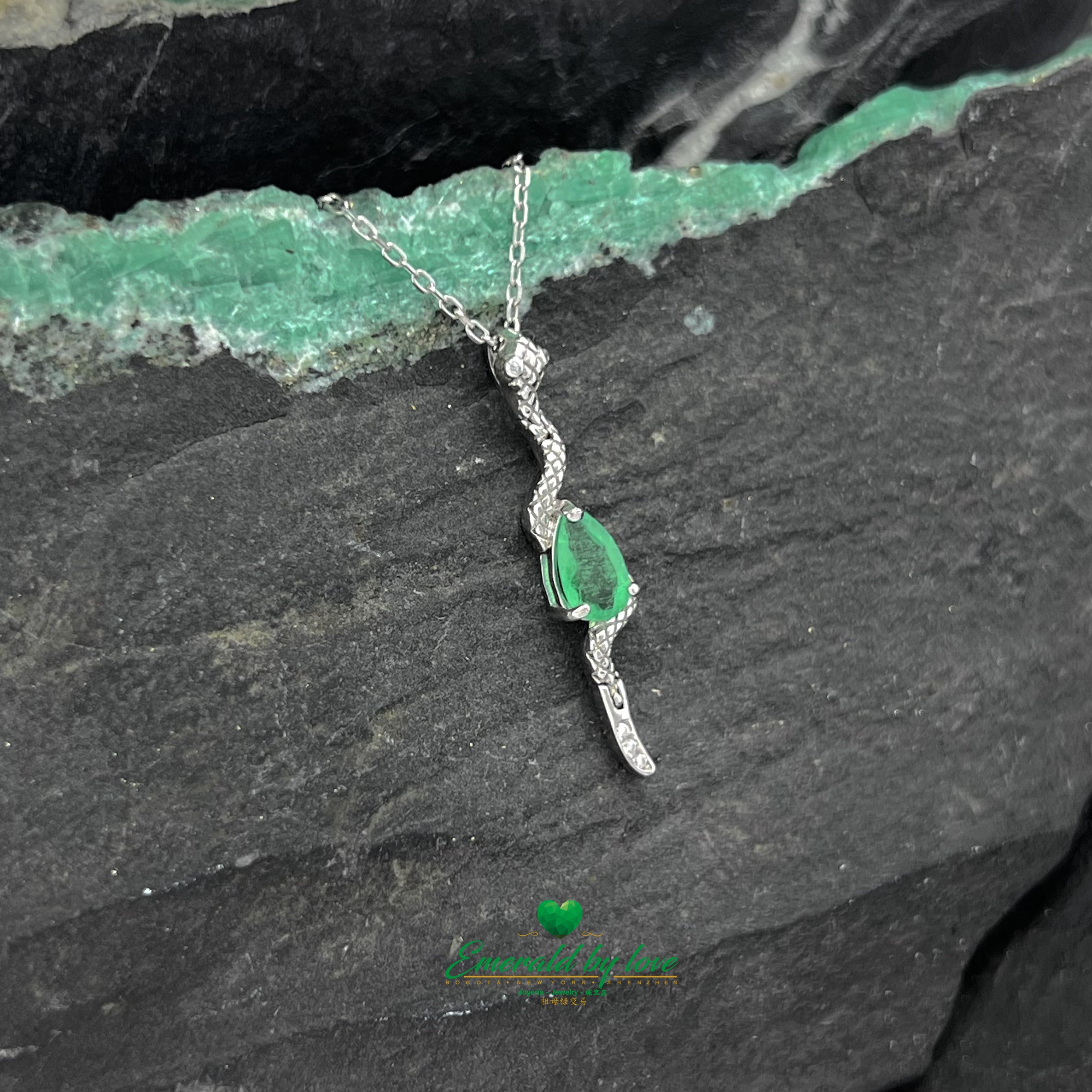 Snake Pendant with Centered Pear-Shaped Emerald