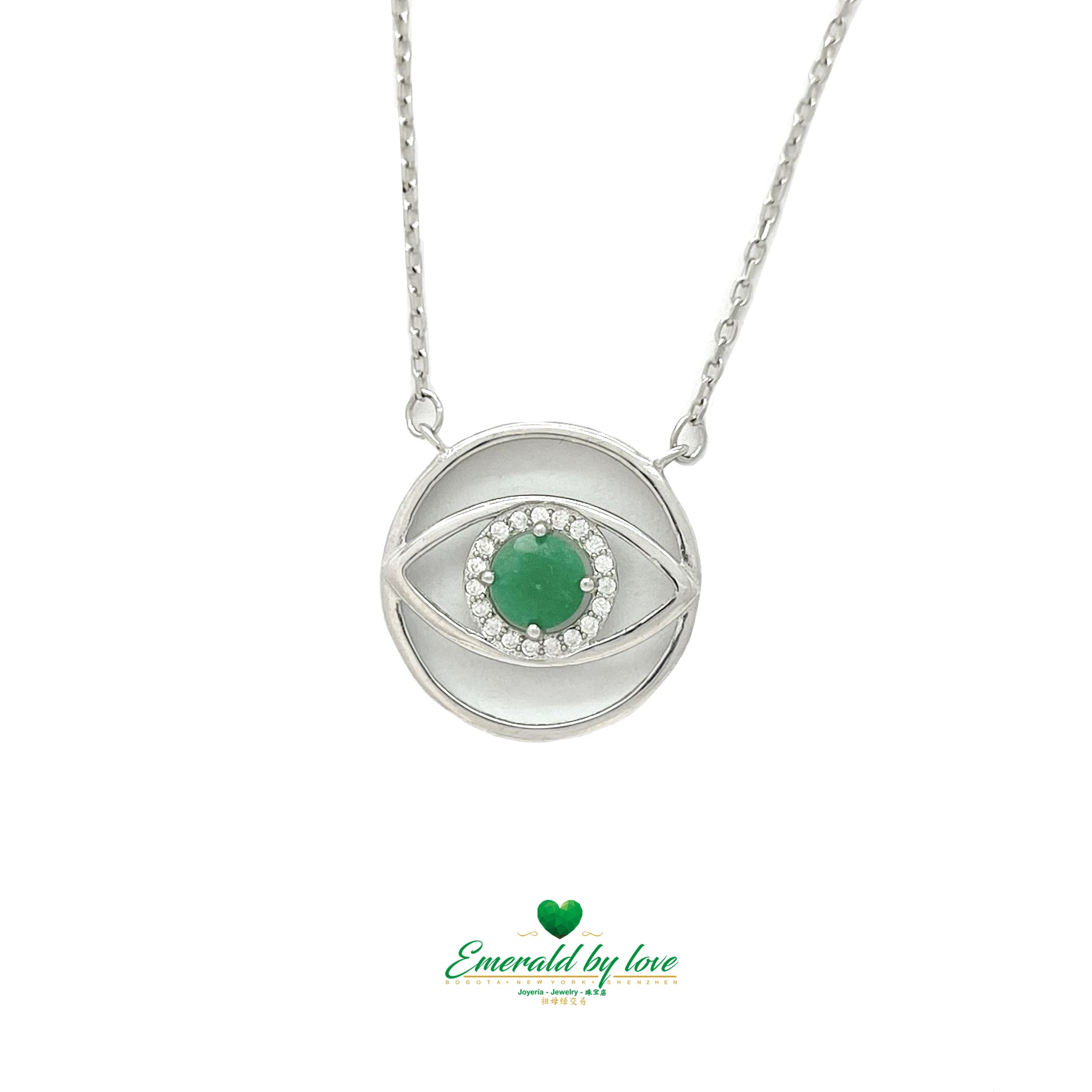 Eye-Shaped Amulet Pendant with Central Round Emerald