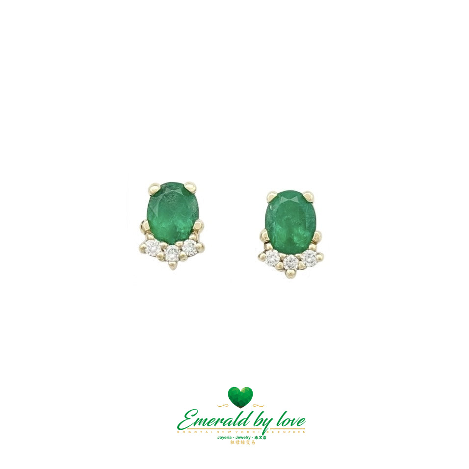 Pineapple-Style Earrings with Oval Colombian Emeralds and Diamond Accents