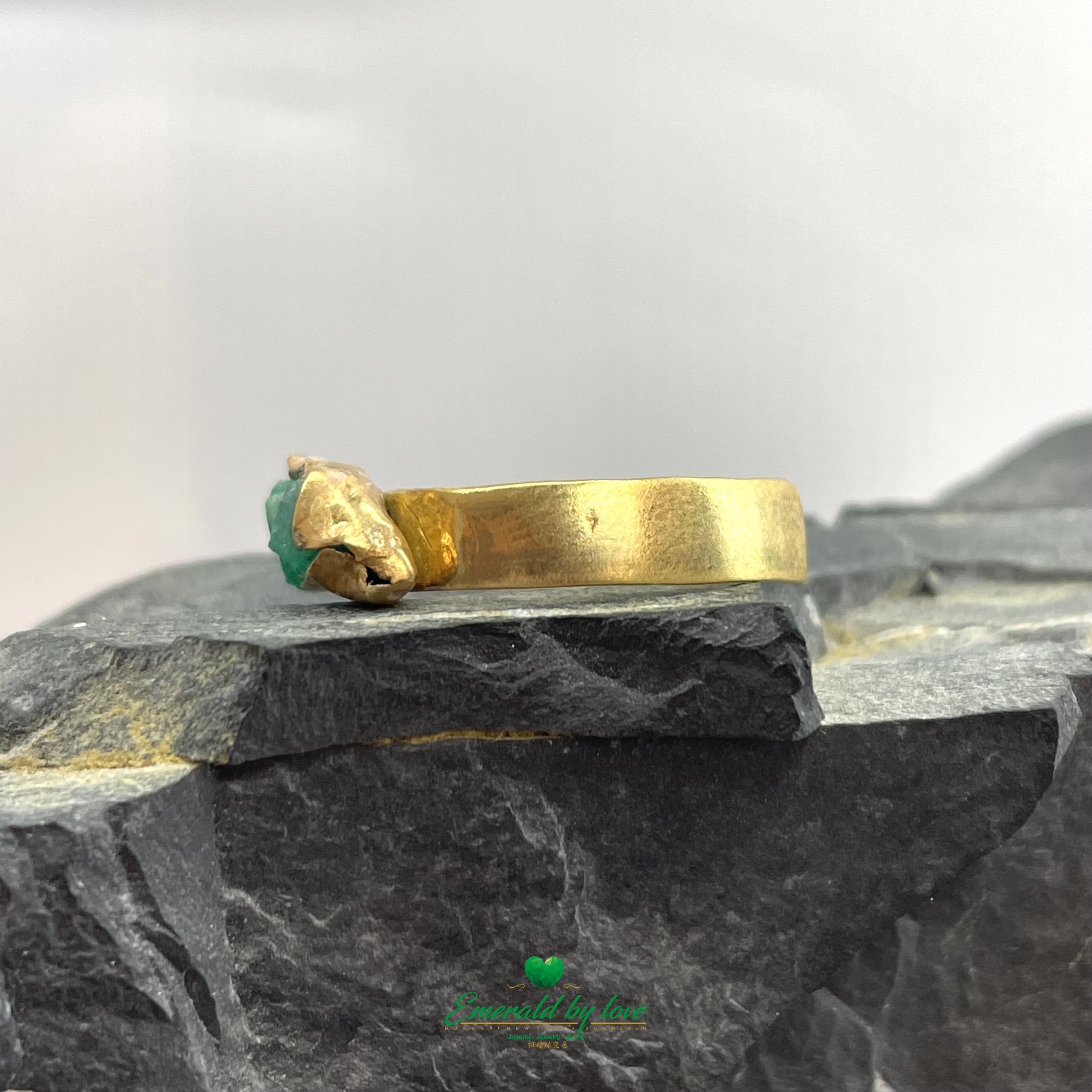 Amorphous Band Ring with Rough-Cut Colombian Emeralds