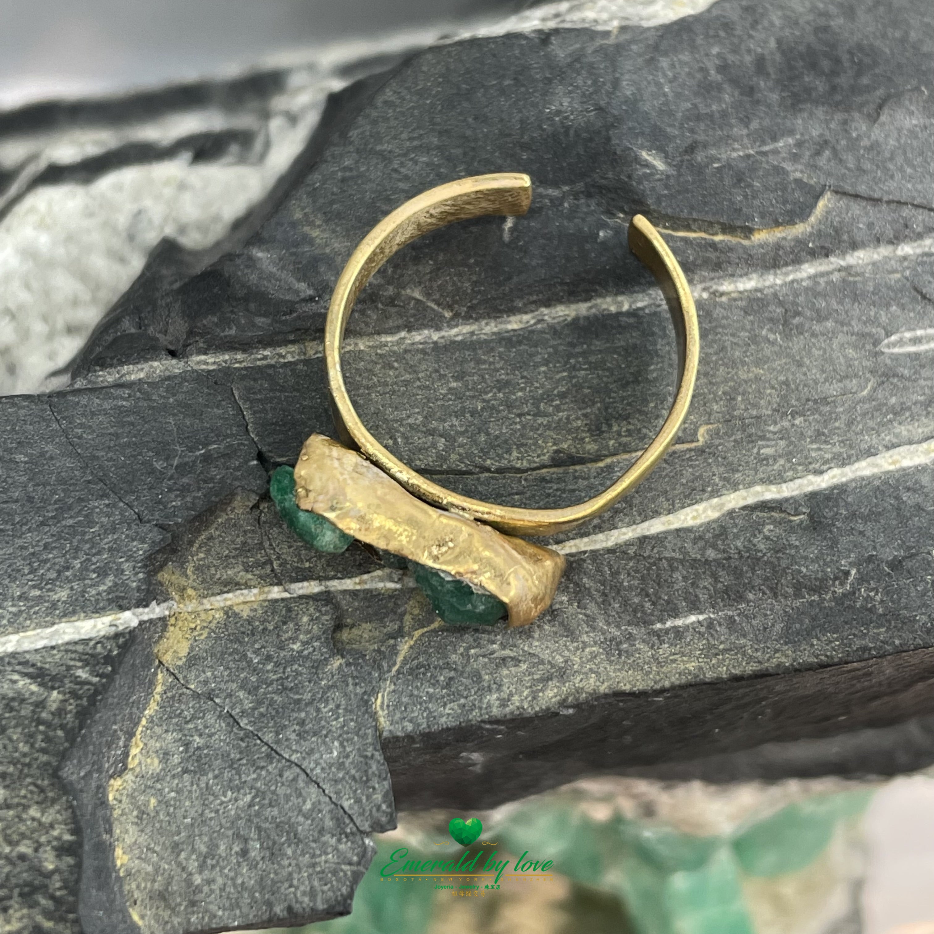 Amorphous Band Ring with Rough-Cut Colombian Emeralds