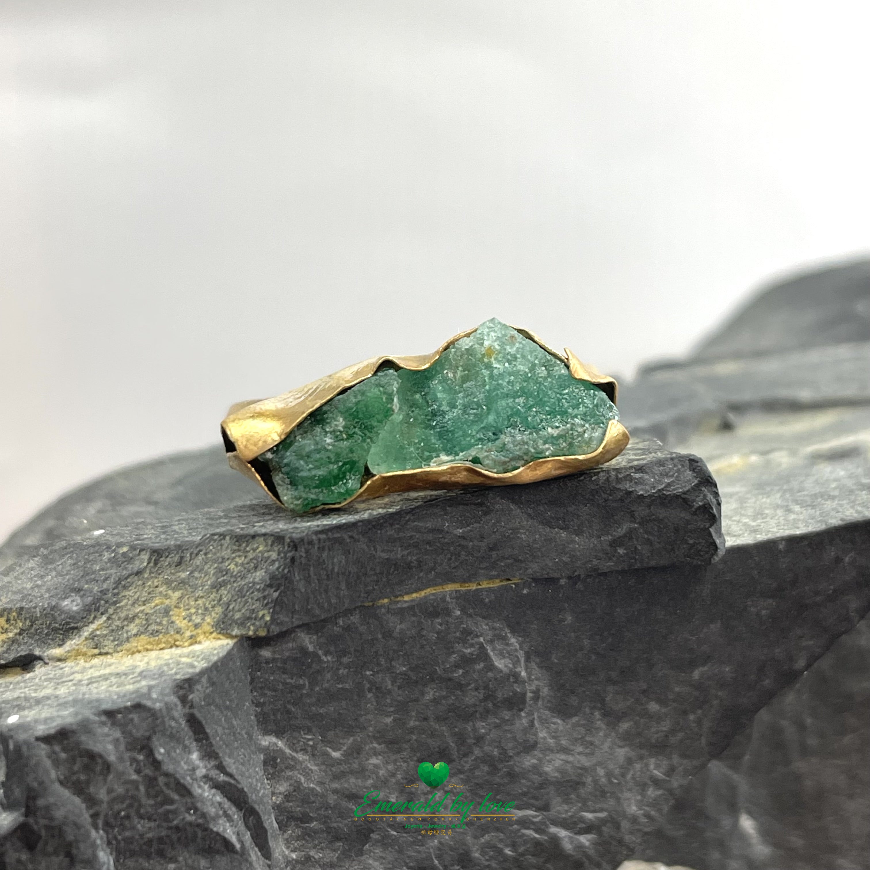 Original Amorphous Band with Rough-Cut Colombian Emeralds