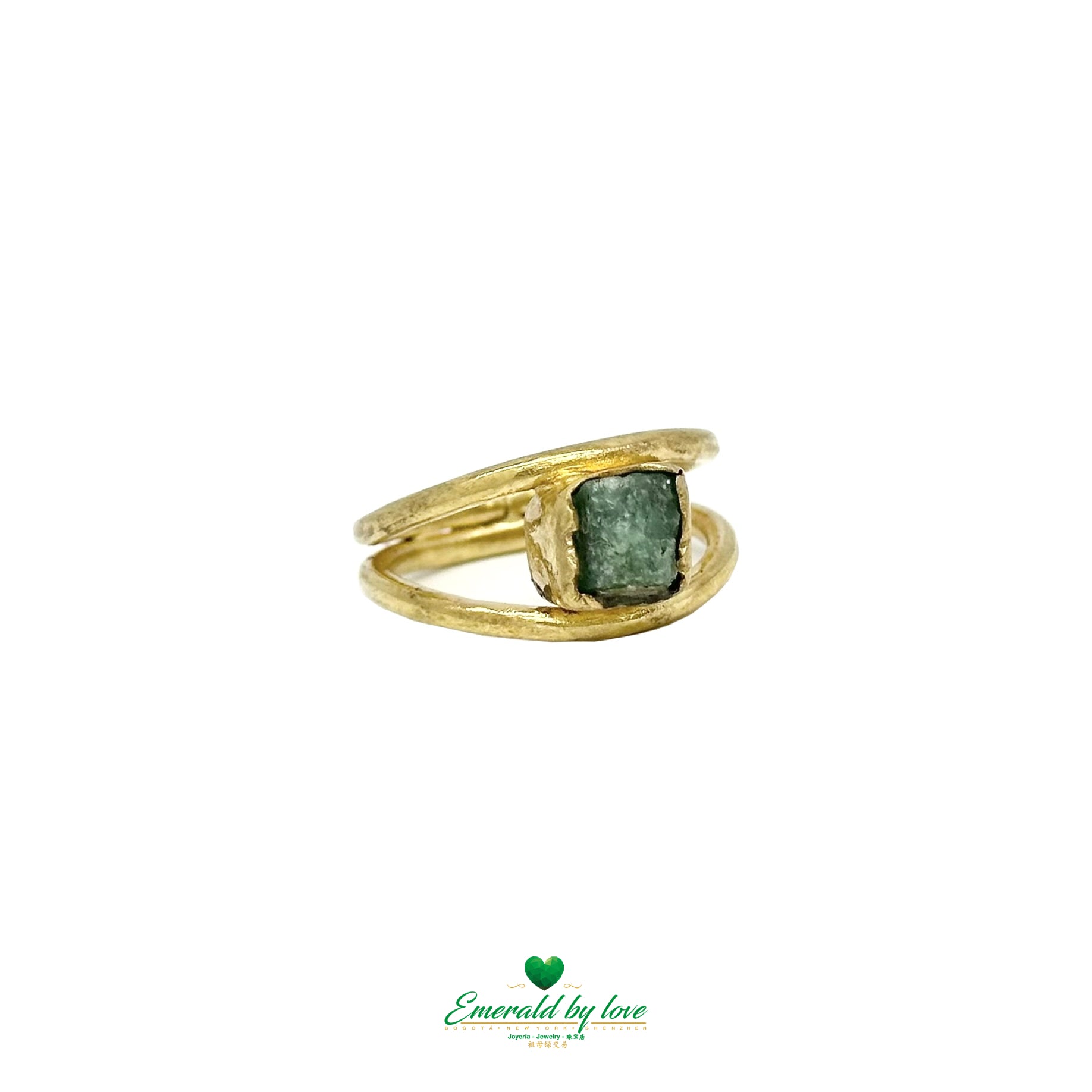 Handcrafted 18k Gold-Plated Eye Design Ring with Rough-Cut Emerald