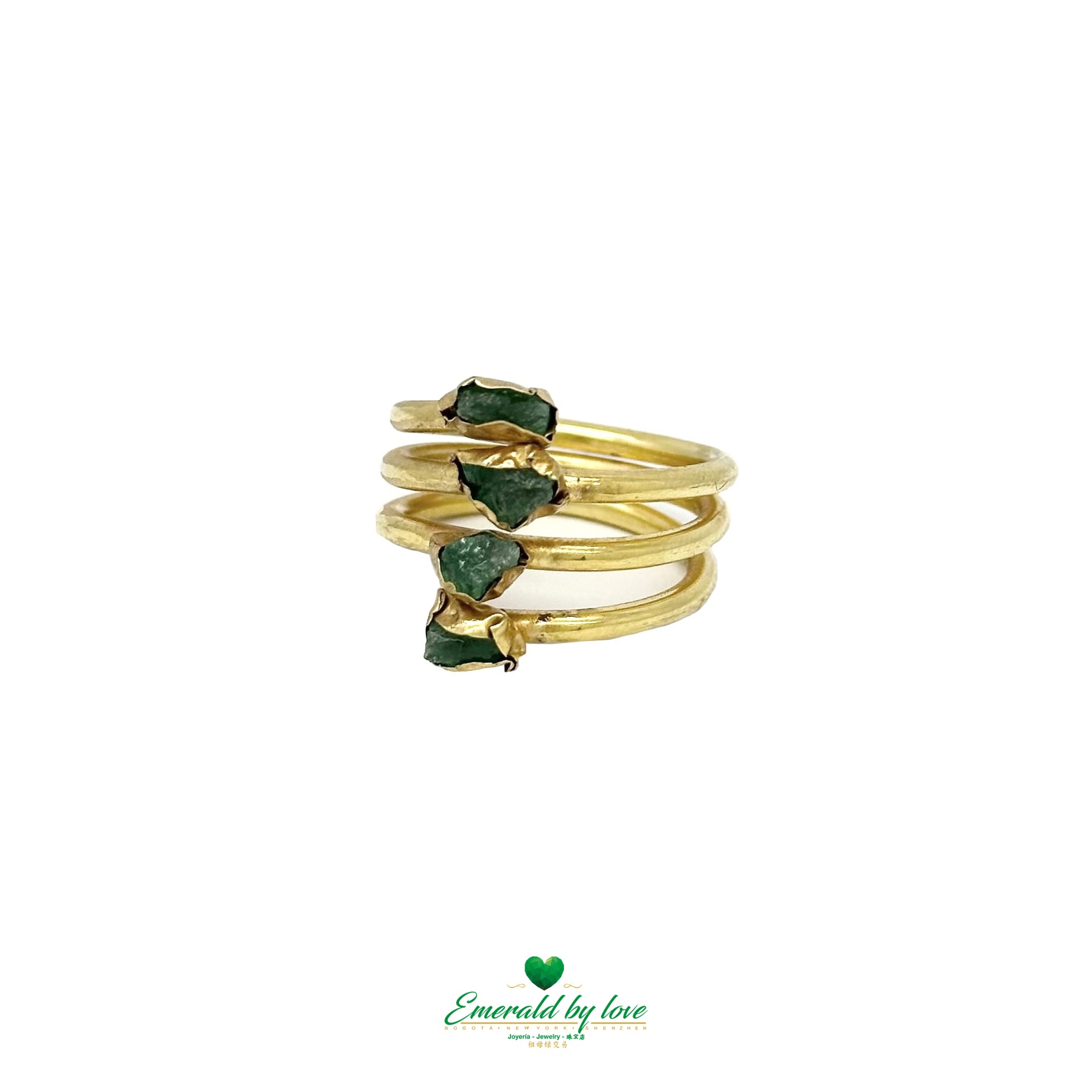 Wrap Ring with Four Rough-Cut Emeralds