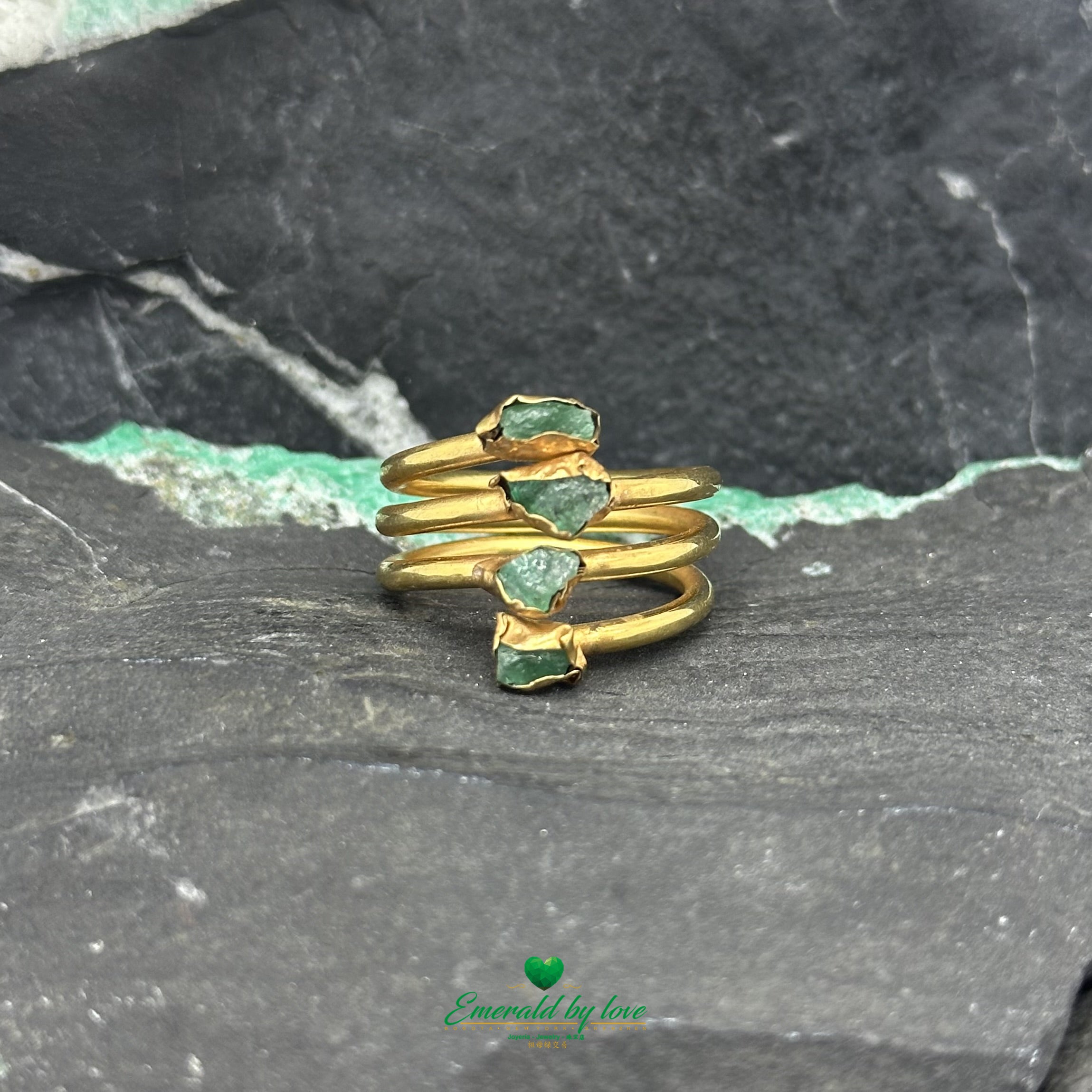 Wrap Ring with Four Rough-Cut Emeralds